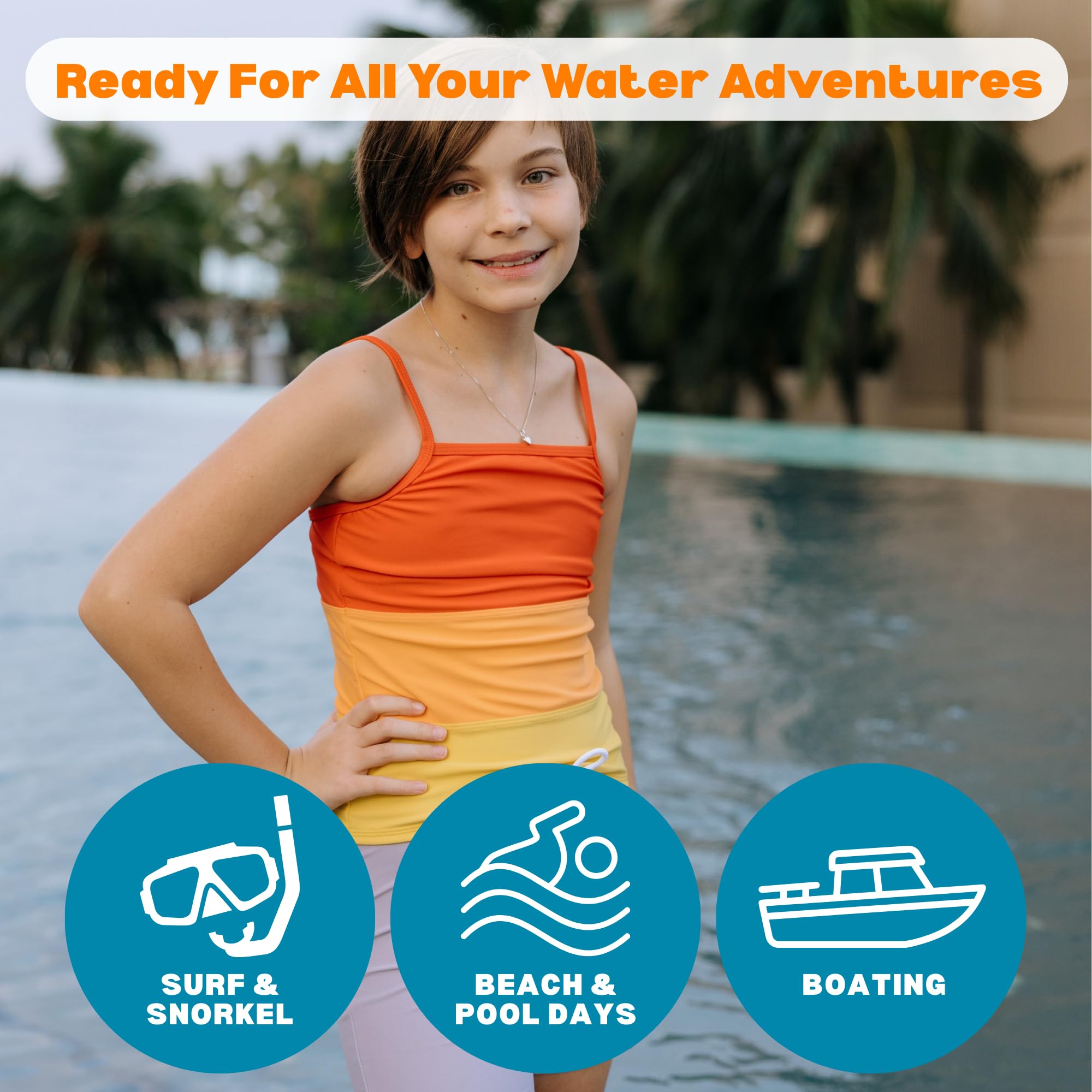 SwimZip Conjunto de natación de 3 piezas para niña con camiseta de manga larga, tankini y pantalones cortos UPF 50+