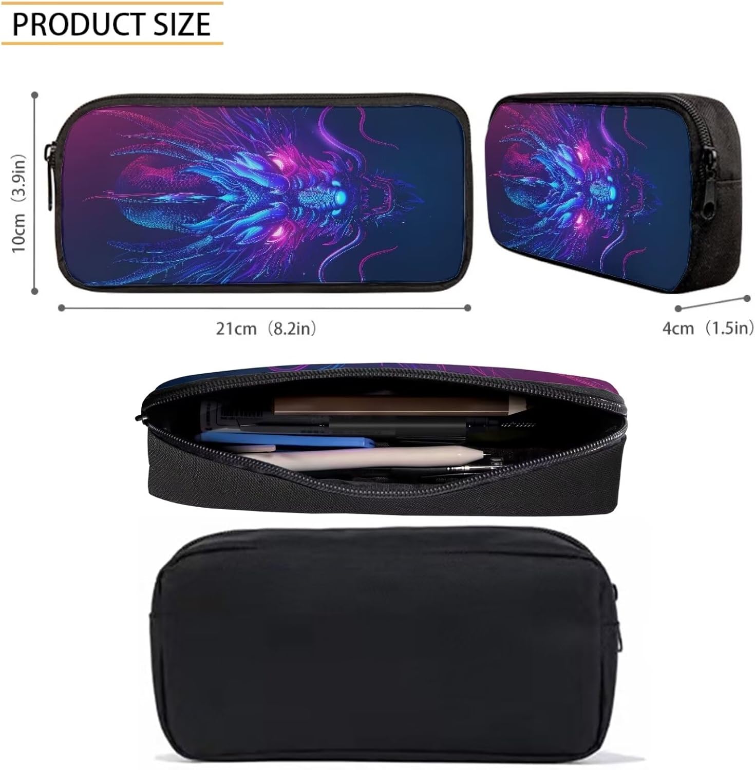 3PCS Toddler Boys Girls School Bag Set, Blue Purple Dragon Student Backpack Rucksack Bookbag Rucksack Pencil Case Lunch Box for Kids