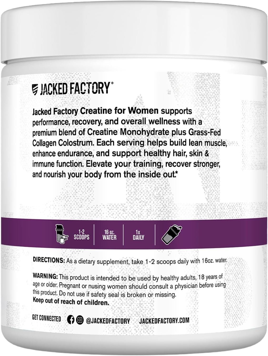 Jacked Factory Creatine for Women - Creatine Monohydrate with Collagen + Colostrum to Support Workout Performance, Lean Muscle Growth, Healthy Hair, Skin, & Nails - 30 Servings, Raspberry Lemonade