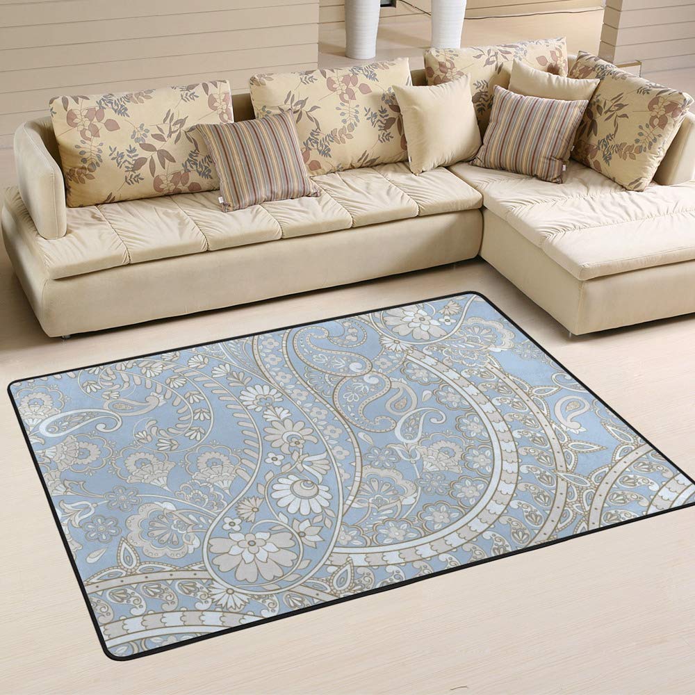 Tapis bleu salon grand format durable et lavable chambre Ruchen