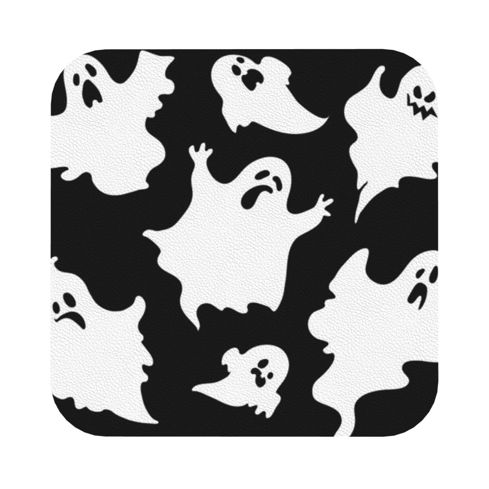 Halloween Goth PU Leather Coasters Set of 6 Square Drink Coasters