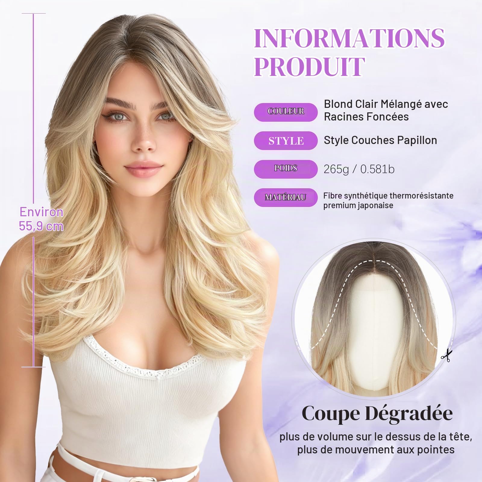 Sofeiyan Perruque Femme Naturelle Mi-Longue,Layered Perruques avec Frange
