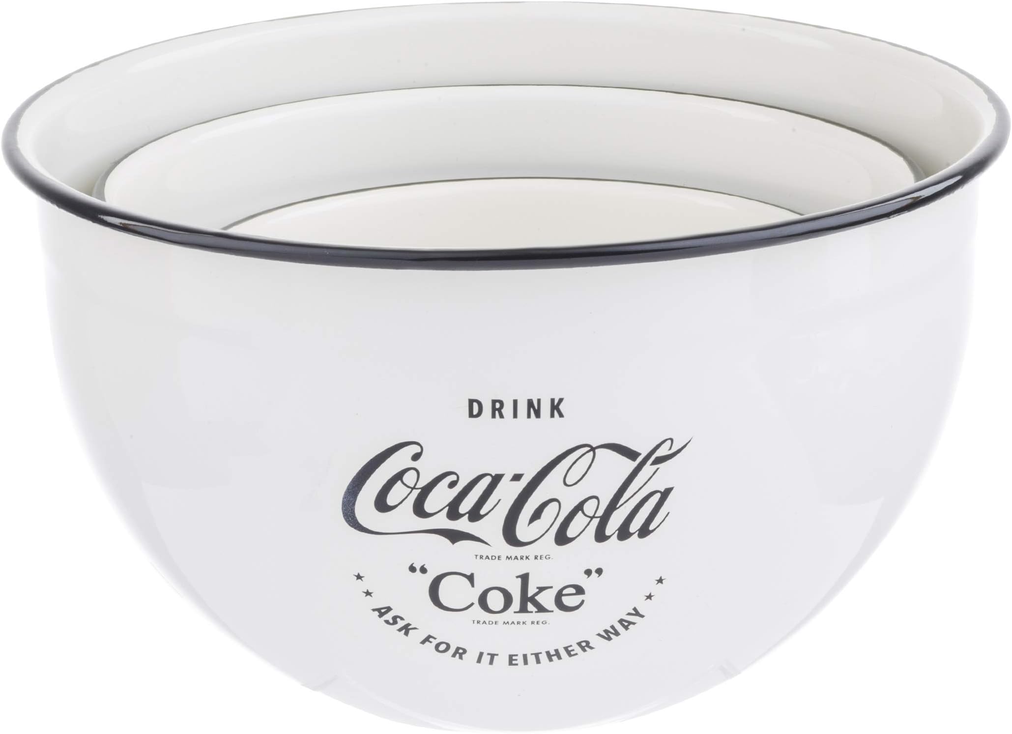 TablecraftCoca-Cola Enamel Mixing Bowls, S: 7'' dia, M: 8.5'' dia, L: 1.25'' dia, White