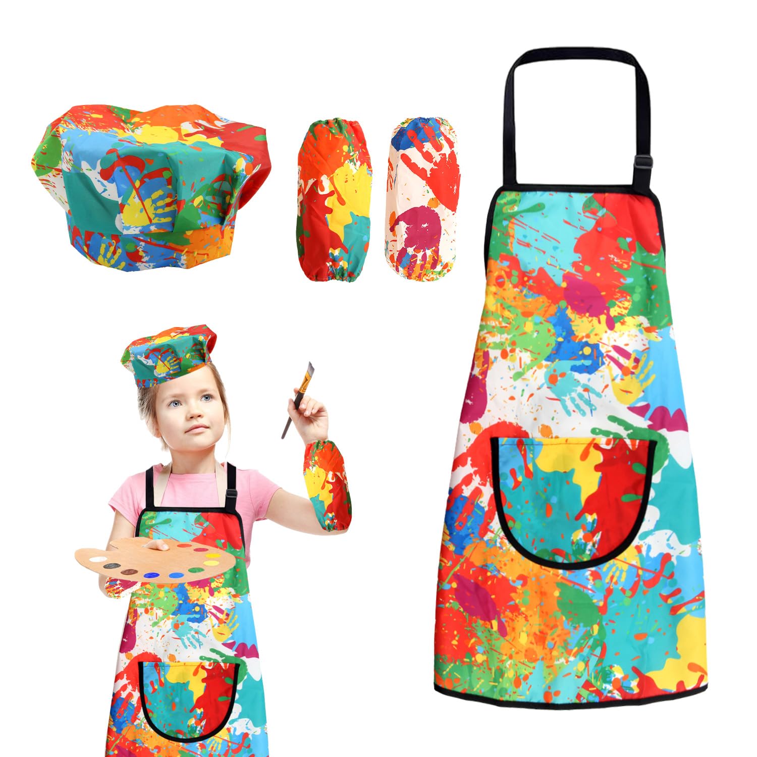 RobLuX Bata Pintura Niños Delantal Escolar Infantil Impermeable Viene Con 2 Mangas Y 1 Capucha para 7-12 Años Niñas Niños Apto para Pintura Cocina Escuela