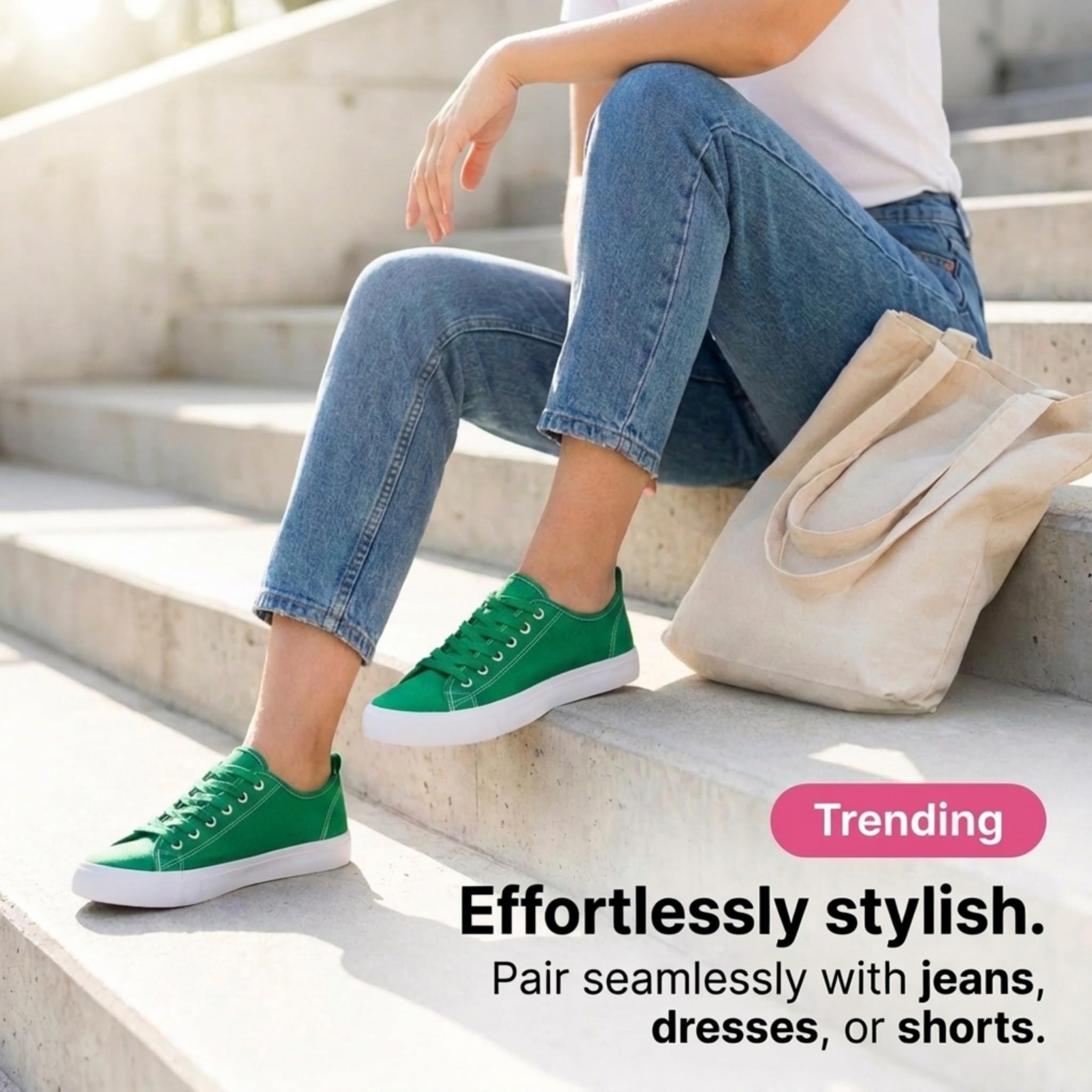 The Fashion Supply Canvas Shoes for Women, Casual Low Top Lace-Up Womens Shoes Sneakers, Extra Laces (Emerald Green, 9)