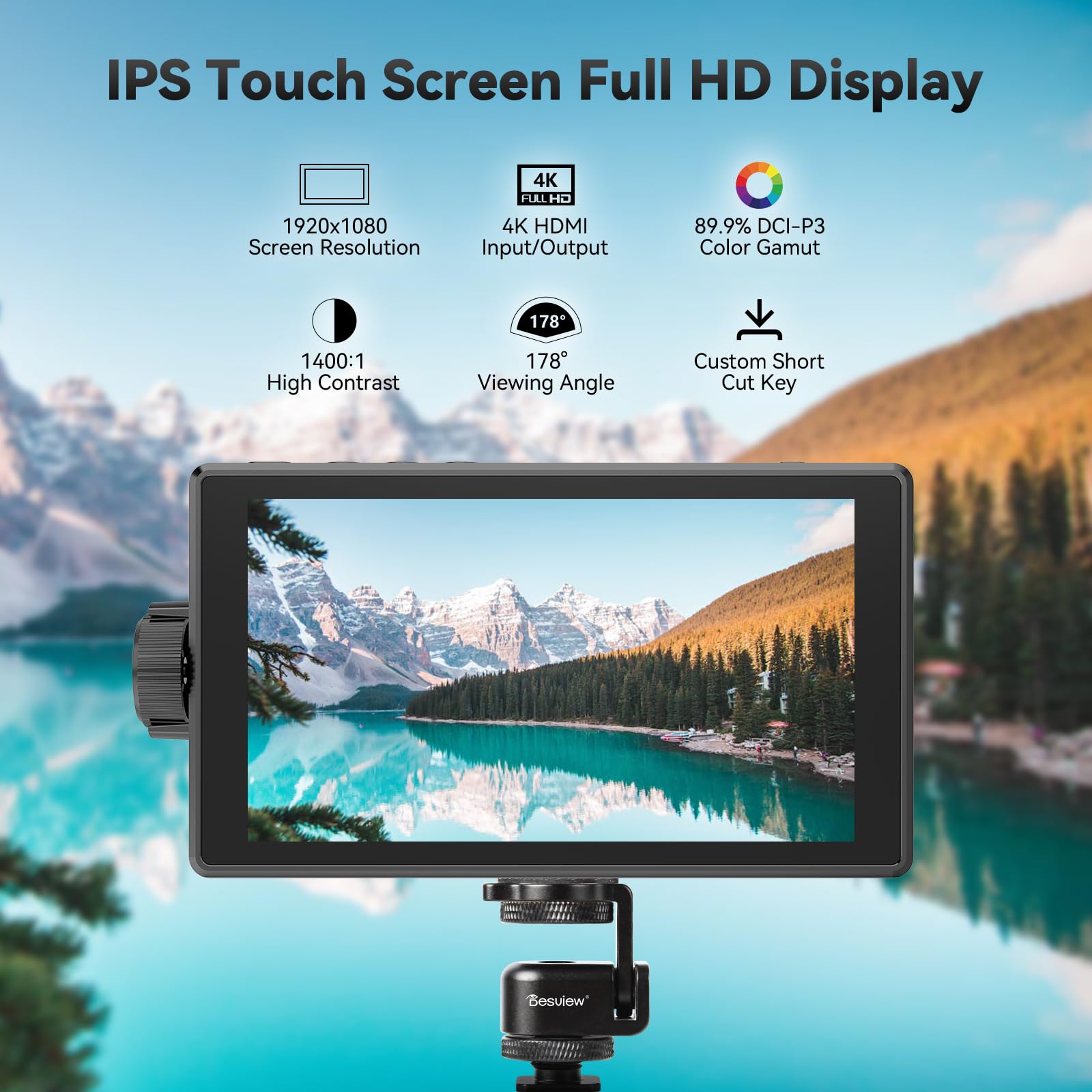 Desview A5 Touch Screen Camera Field Monitor 5.5 pollici 600nits 4K HDMI in/Out Monitor fotocamera esterna per DSLR con HDR 3D LUT Full-Waveform Peaking Focus Assist, parasole e custodia per il