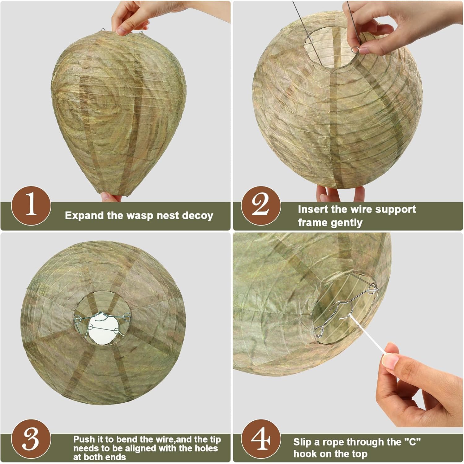 4pcs Nido de Avispas Señuelo, Colgar Nido de Avispas Falsas, Repelente de Avispas, Disuasor Avispas, Linterna de Avispa, Se Utiliza en Hogares y Jardines al Aire Libre para Repeler Avispas (Verde)