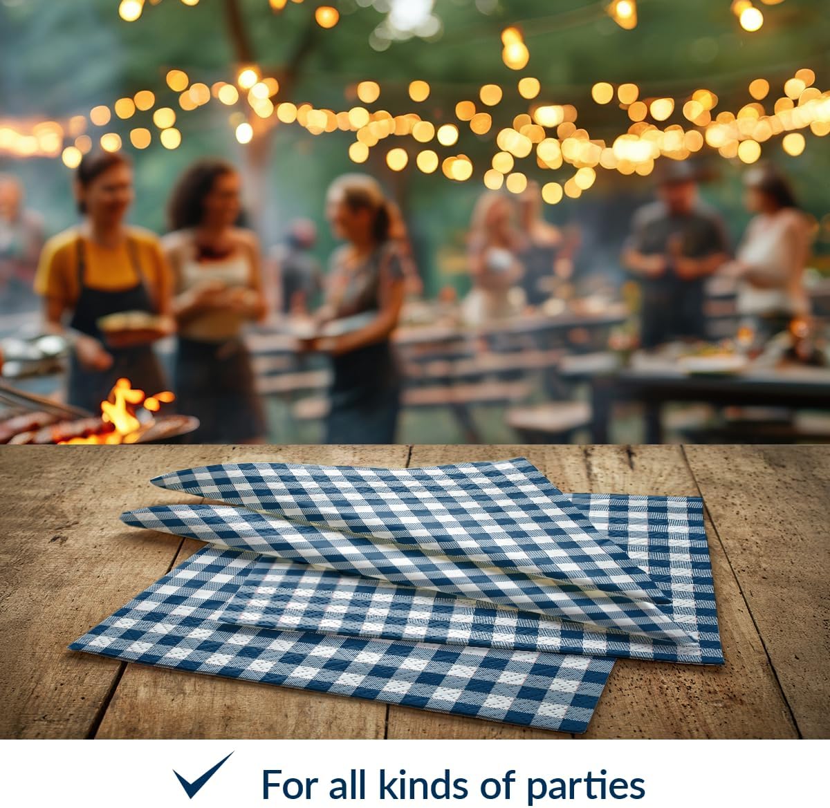 2-Ply Luncheon Napkins Paper 6.5 x 6.5 in, 50 Count - Gingham Navy Blue image 4