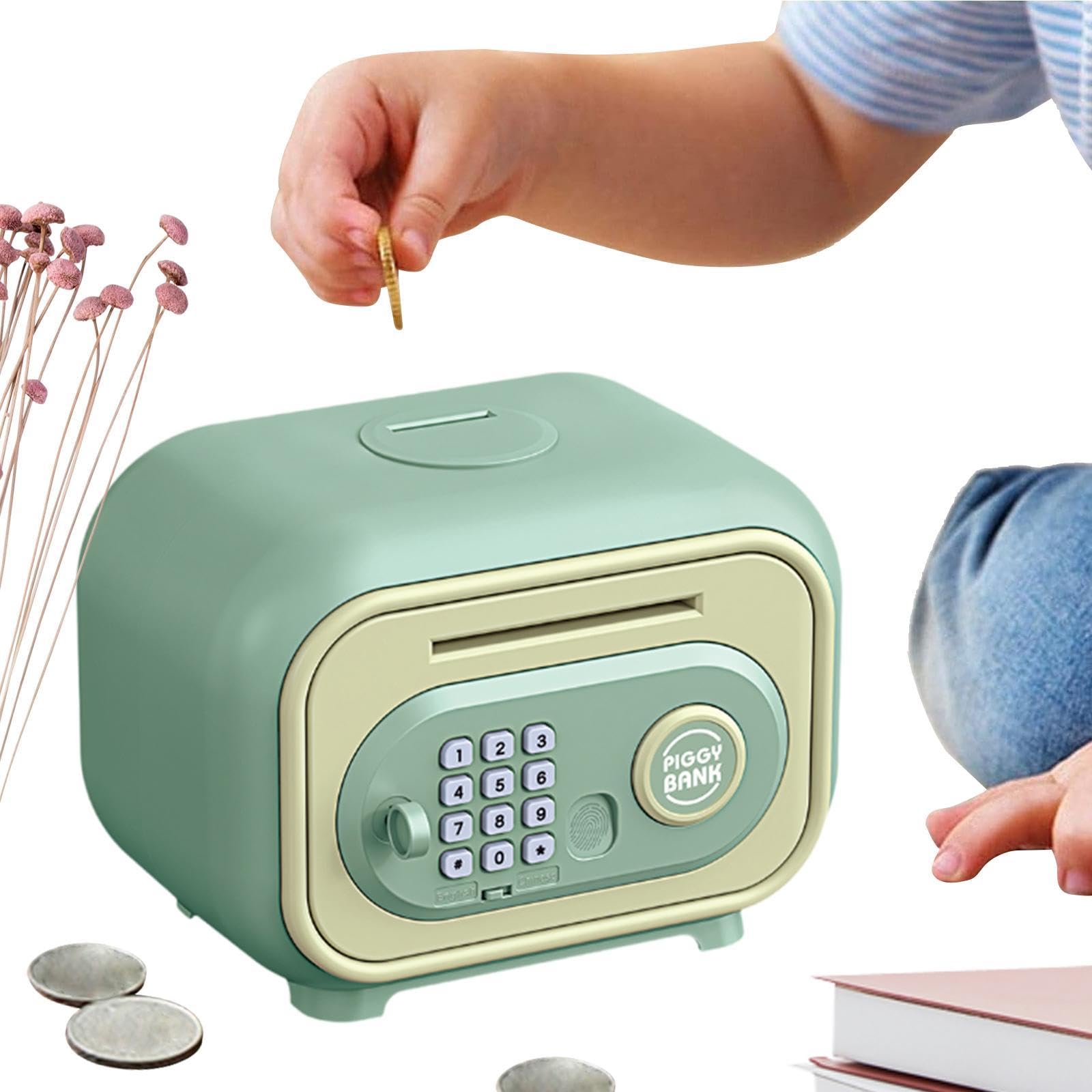 kowaku Hucha Electrónica para Niños con Función de Enrollado Automático de Billetes Caja Fuerte con Contraseña Personalizable Banco de Monedas Decorativo Mat, Verde, Individual