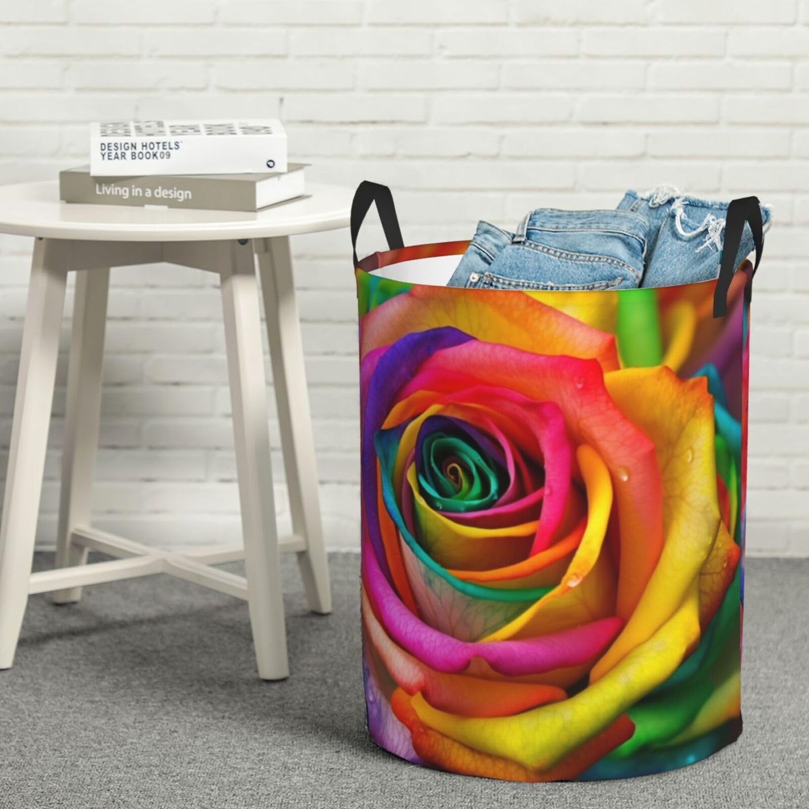 Panier à linge pliable rose taille M avec poignées pour rangement