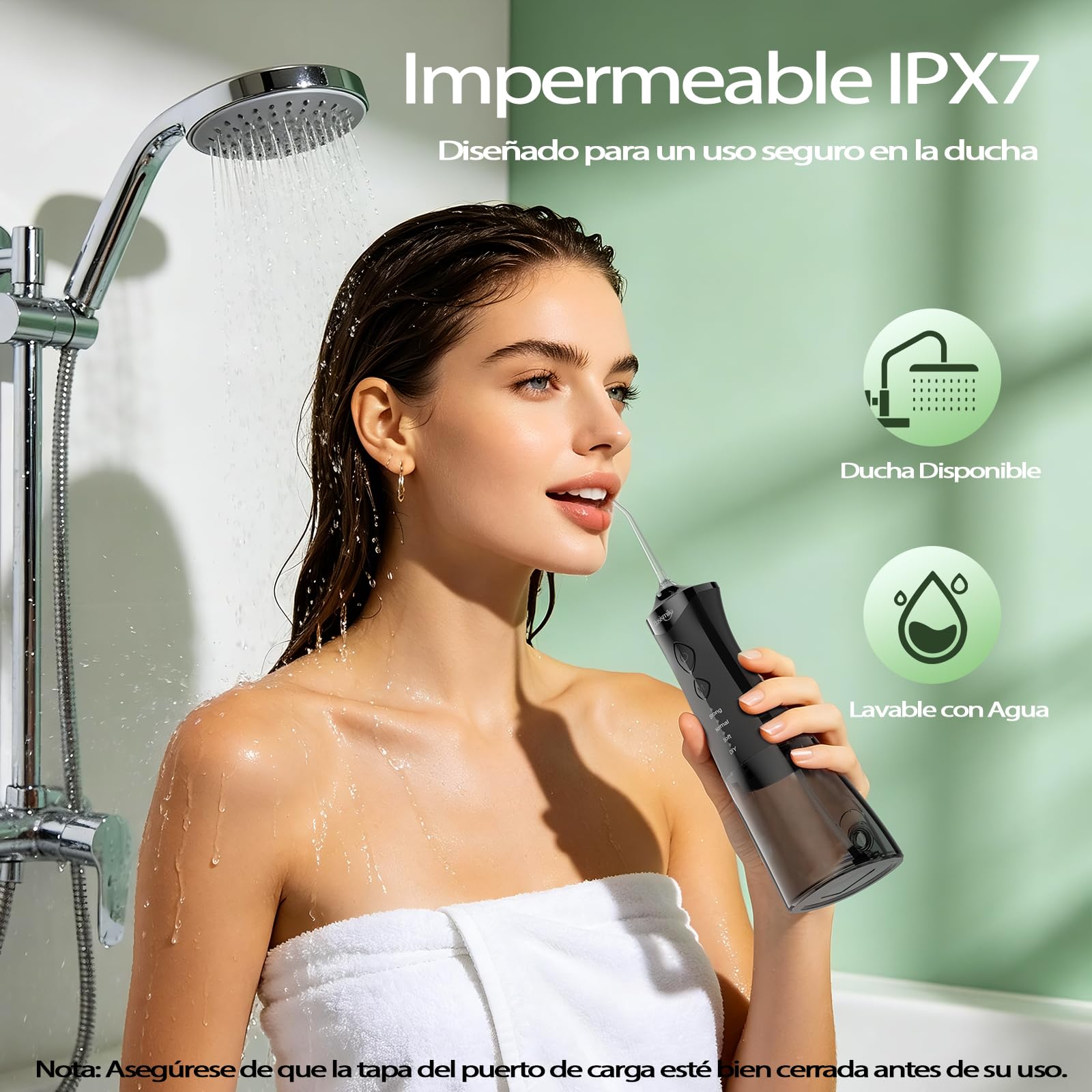 OasiSmile C2 Irrigador Dental Portátil, 350 ML Irrigador Bucal con Tecnología DIY Autoajustable, 5 Boquillas y 4 Modos, Ideal para Ortodoncia y Encías Sensibles, IPX7 Recargable para Viaje Hogar