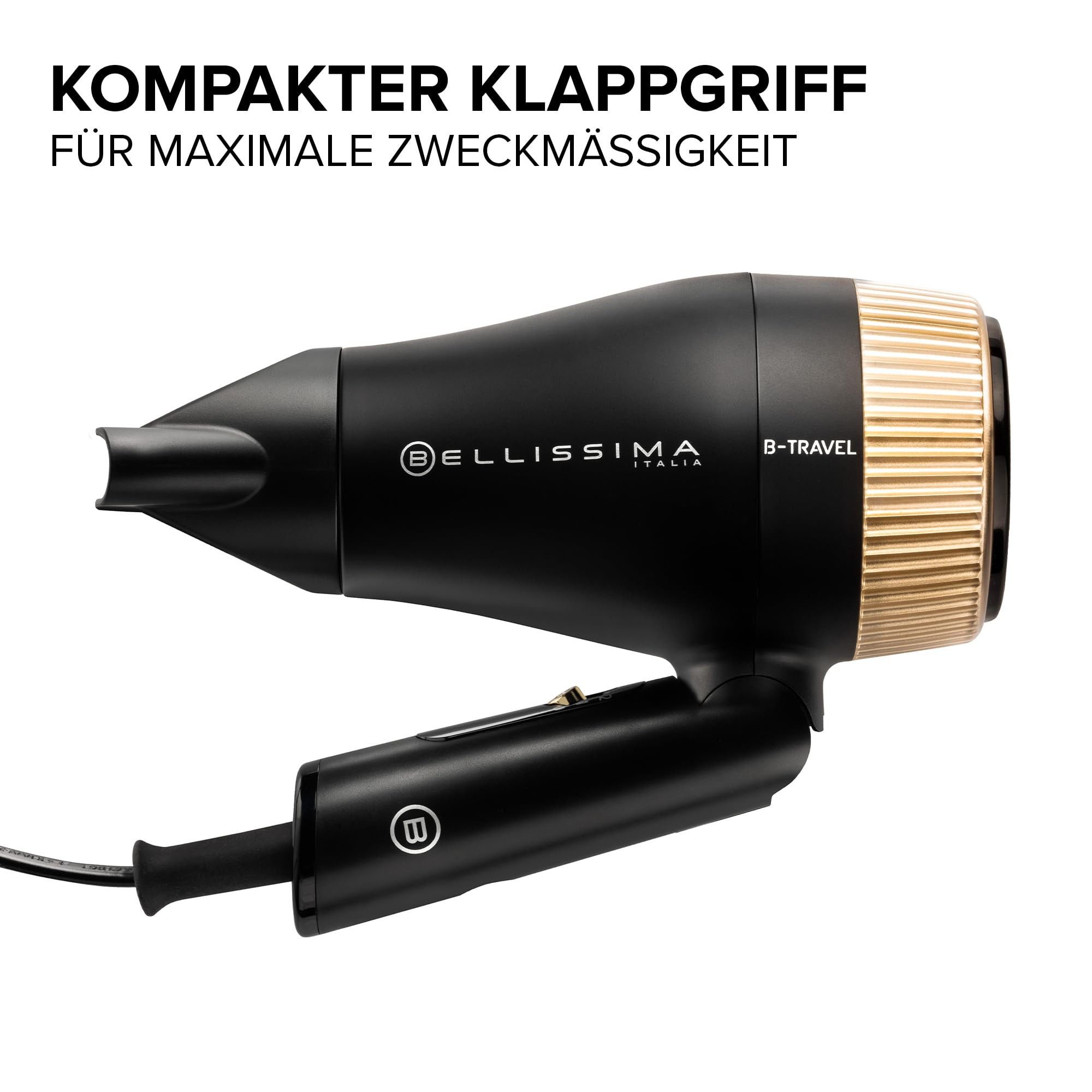 Bellissima Reisehaartrockner, tragbar und kompakt, 1400 Watt, klappbarer Griff, Präzisionskonzentrator, 2 Luft/Temperatur-Kombinationen, Reiseetui, Geschenkidee