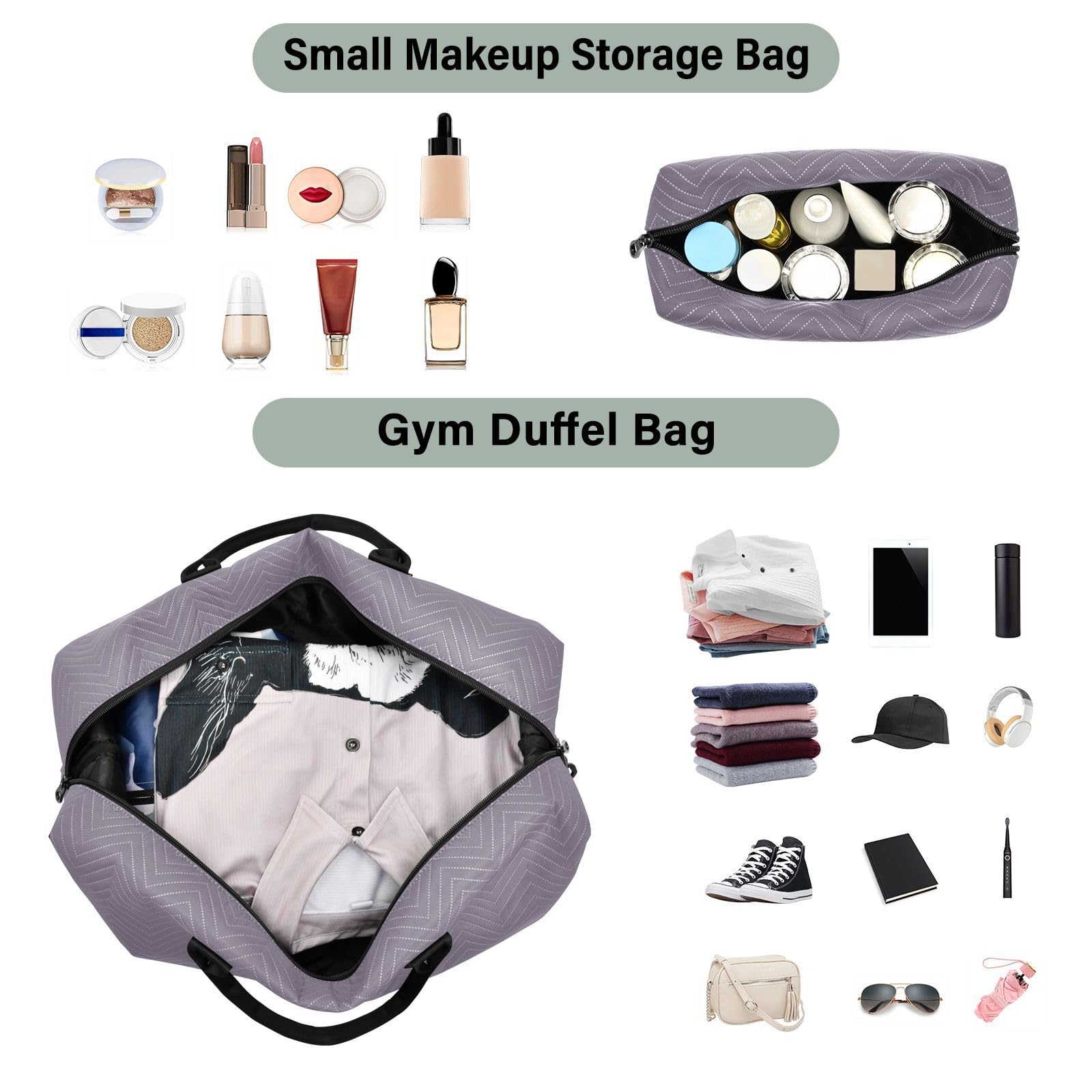 Reisetaschen-Set, 2-teilig, Volldruck, Trolleyhülle, modisch, Fitnessstudio, Pflaumenschatten, One Size, Klassisch