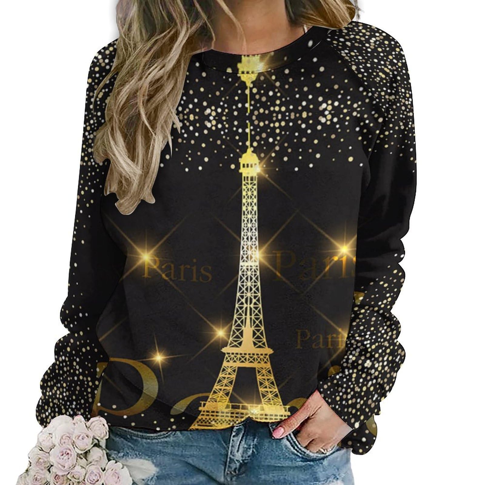Jzemdybill Women's Paris Eiffel Tower France Casual Jumper, Sweatshirts For Crewneck Long Sleeve Top
