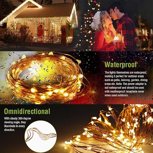 Miniatura 3 de ER CHEN Cadena de luces LED de 99 pies, 300 luces LED estrelladas en cadena de alambre de cobre de 98.4 ft + adaptador de corriente de 12 V CC +