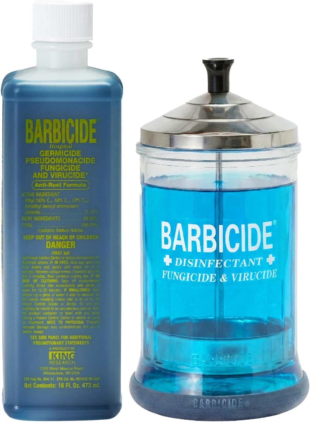 Disinfectant Jar and Concentrate Starter Set (21 Oz Jar + 16 Fl Oz)– Professional Salon, Spa & Barber Tool Sanitizing Kit