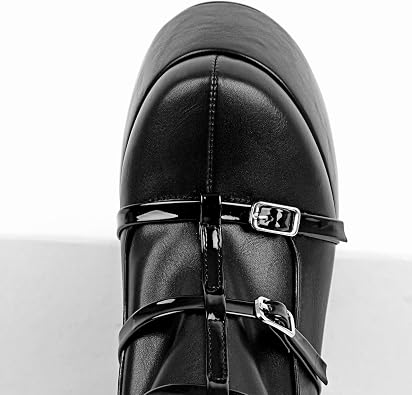 onlymaker Women's Ankle Boots Chunky Platform Round Toe Multiple Straps with Silver Buckles