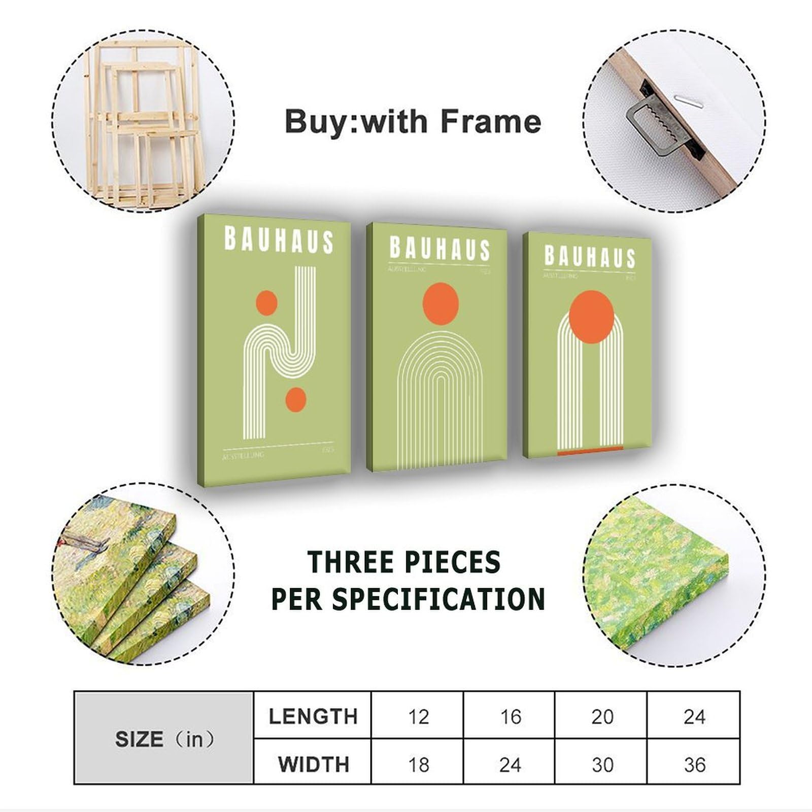 Set di 3 poster Bauhaus verde da parete, arte moderna di metà secolo, stampa artistica moderna con stampa Bauhaus, decorazione per soggiorno, casa e ufficio, 30 x 45 cm