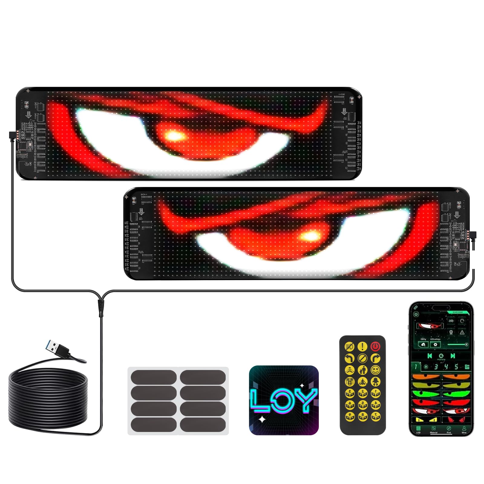 Occhi LED per Camion, 2pcs Devil Eyes LED Camion Interno, Occhi per Auto Programmabile con Controllo APP e Telecomando, App per Auto, Vetrina Negozio (10 x 35 cm)