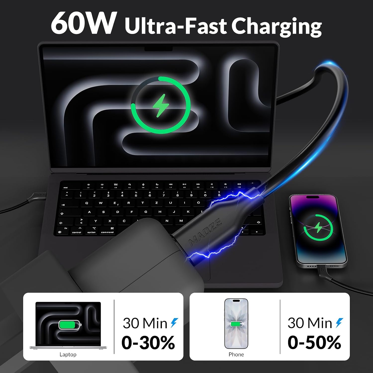 AR Glasses USB C Cable 4K60Hz USB C to USB C Cable 6FT, 10Gbps 60W Type C Fast Charging Cable for XREAL Air/One, VITURE Pro XR, Rokid Max, RayNeo and More