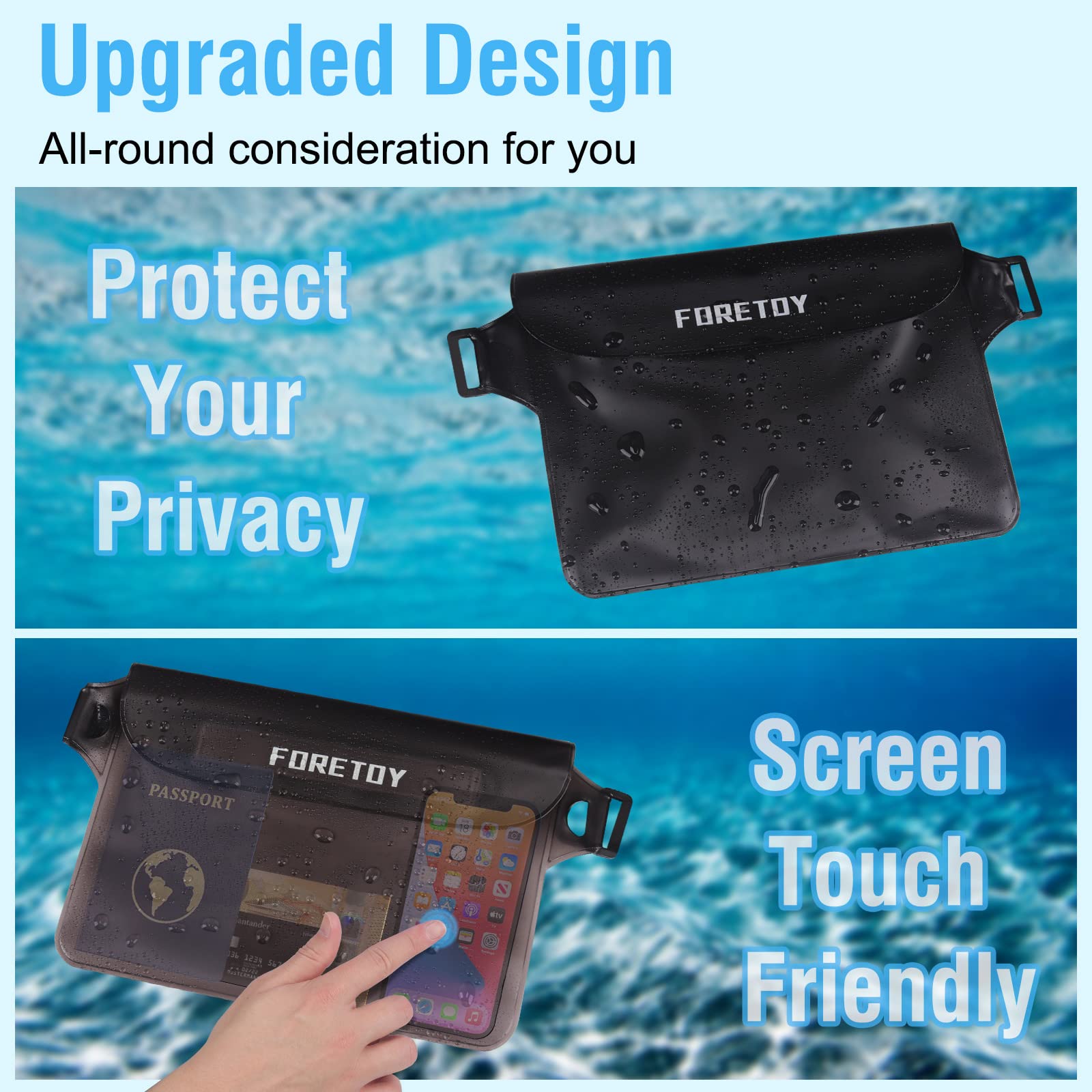 FORETOY Bolsa Impermeable 2 Pack Riñonera IP68 para Deportes Acuatica Playa Natación