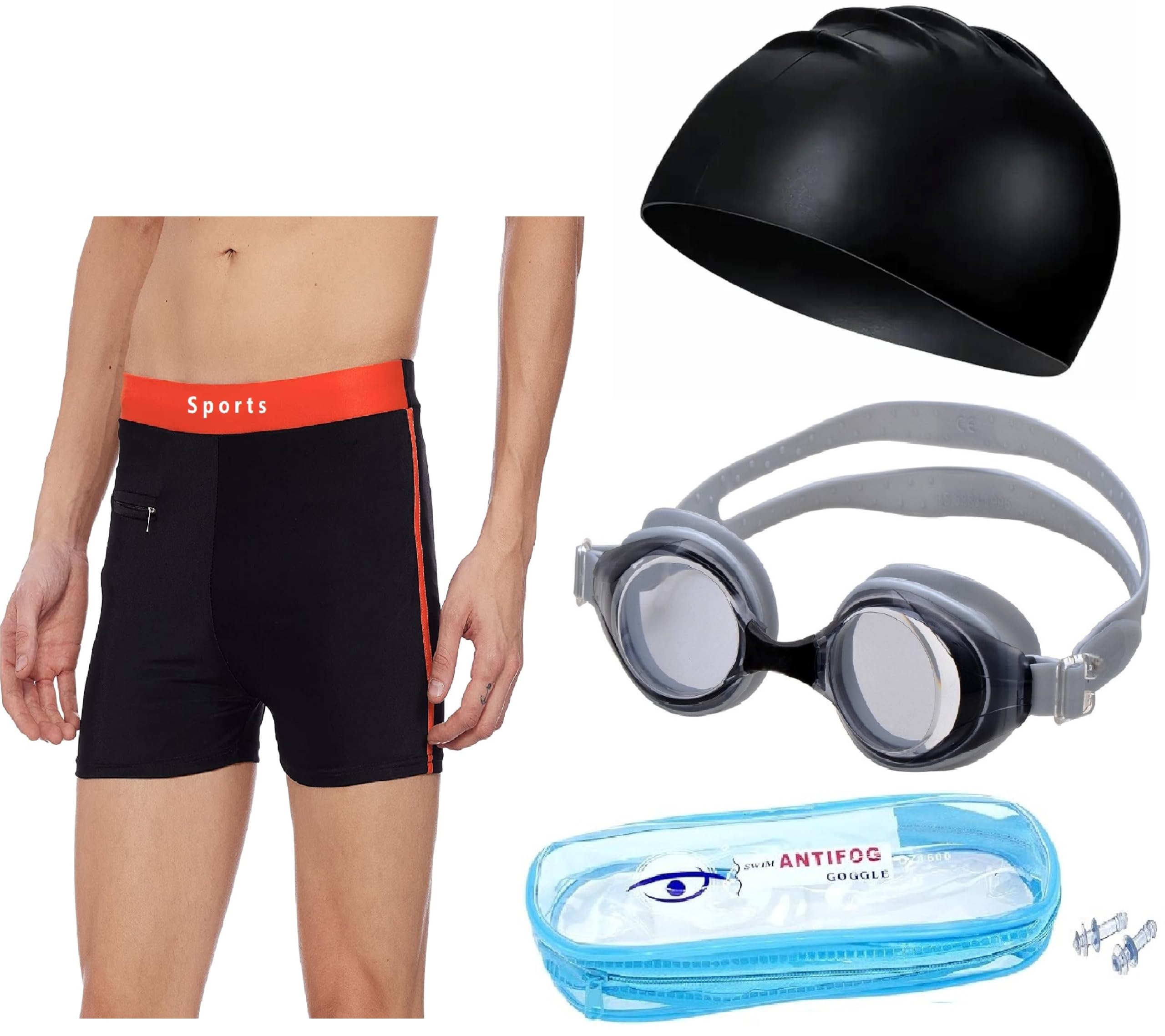 Swimming Shorts for Men Swimming Costume for Men Swimming Trunk for Men Boys Quick Drying Shorts for Swimming Goggle Cap kit (28 to 38inch)