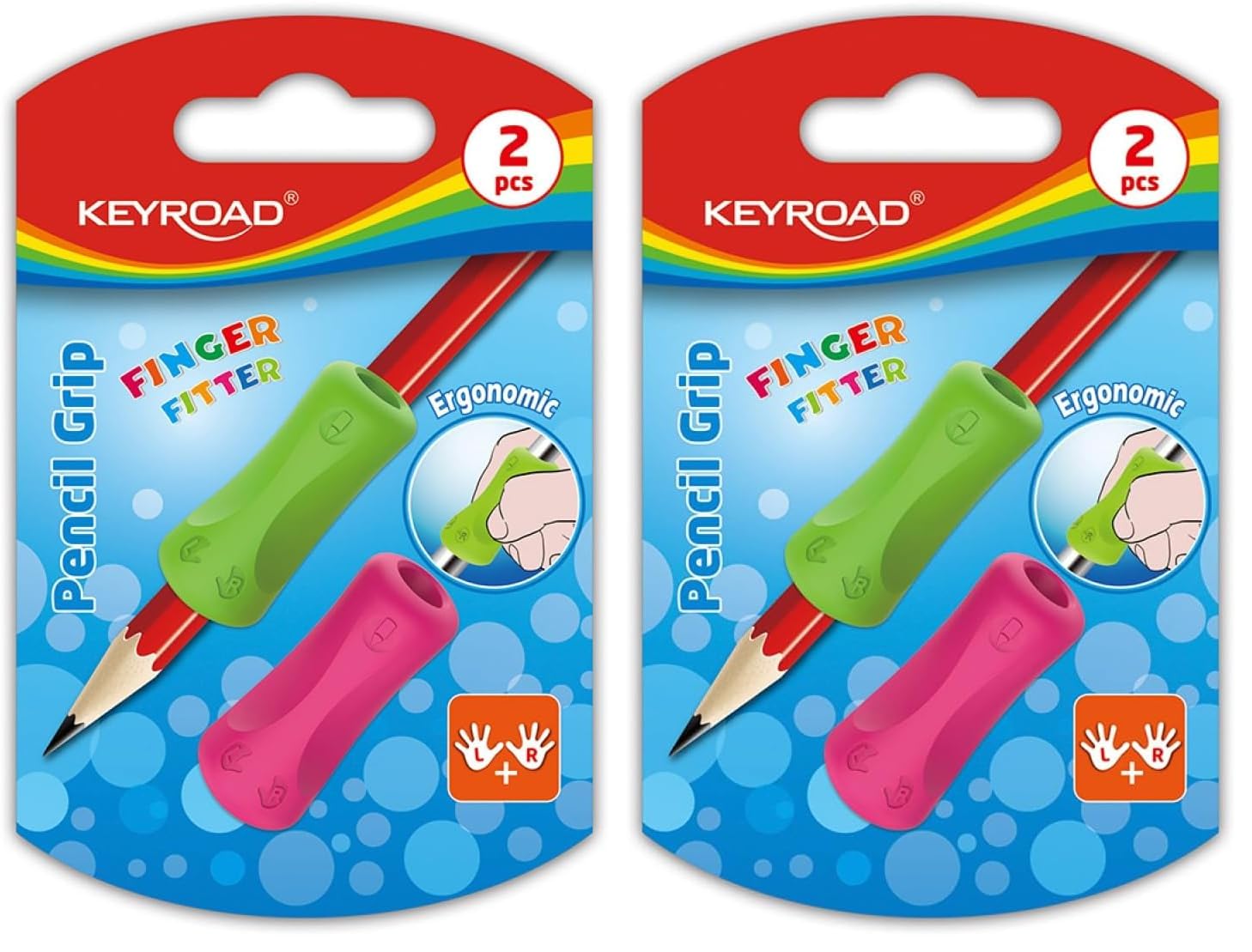 KEYROAD Ergonomischer Stiftehalter für Kinder zum Schreibenlernen/Für Links- und Rechtshänder/Hilft beim Schreibenlernen / 2 Stück pro Packung/Grün und Rosa (Packung mit 2)