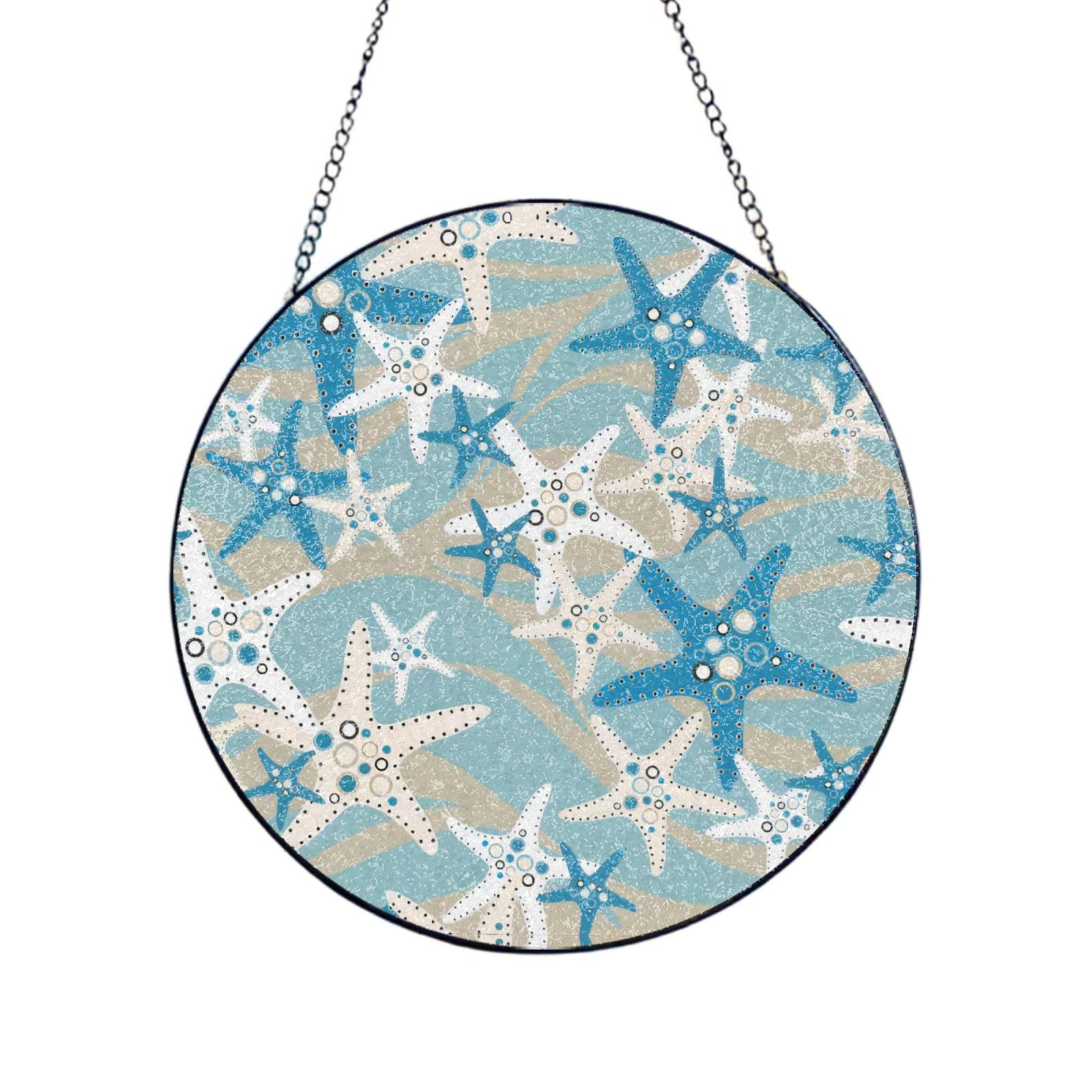 Phayah Beautiful Starfish Print Glass Window Hanging Sun Catchers Suncatcher Decor For Birthday For Home Garden Porch 6in（15cm）