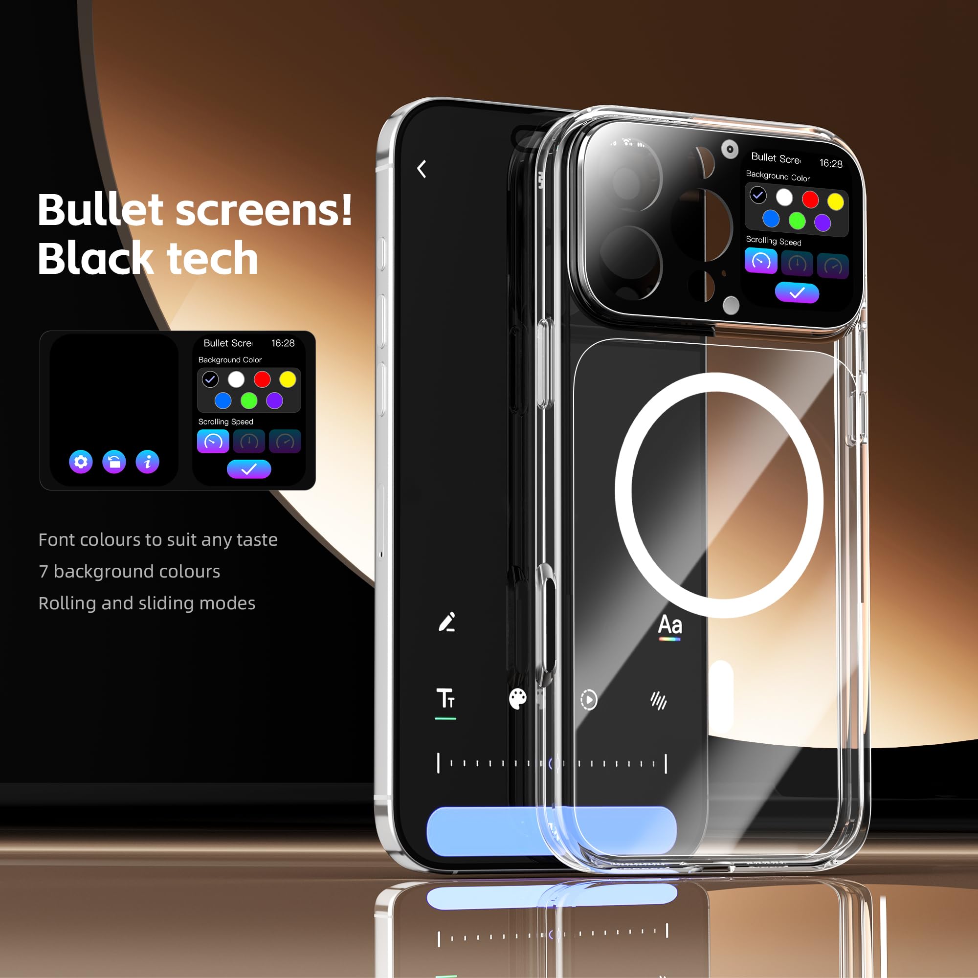 mart Screen Phone Case per iPhone 16 Pro Max, display HD da 1,85 pollici, anteprima dal vivo, ID chiamante, commenti proiettili, registrazione con un tocco, ricarica magnetica, custodia