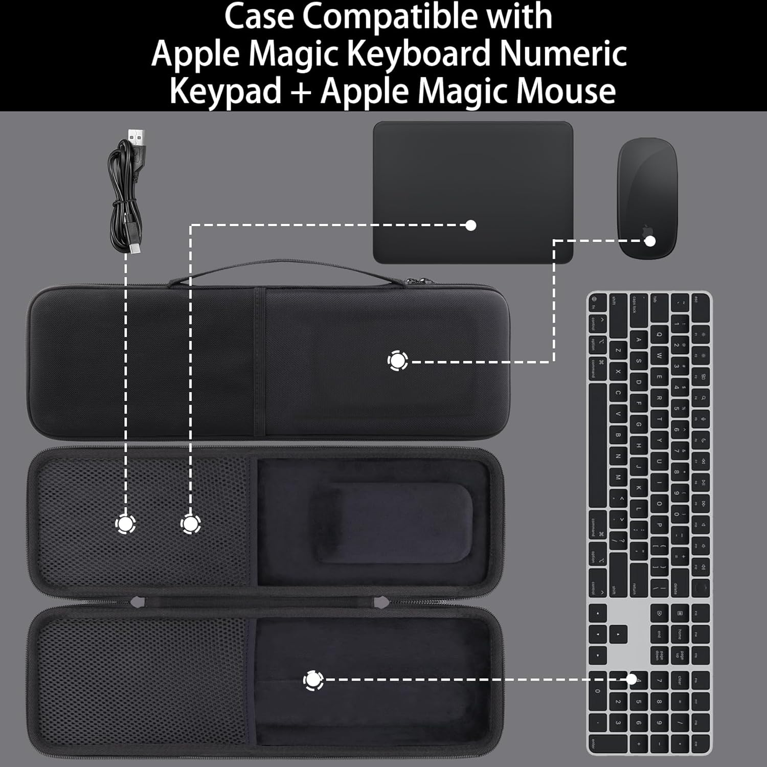 co2CREA Hard Case Replacement for Apple Magic Keyboard with Touch ID and Numeric Keypad + Apple Magic Mouse (Black Case)