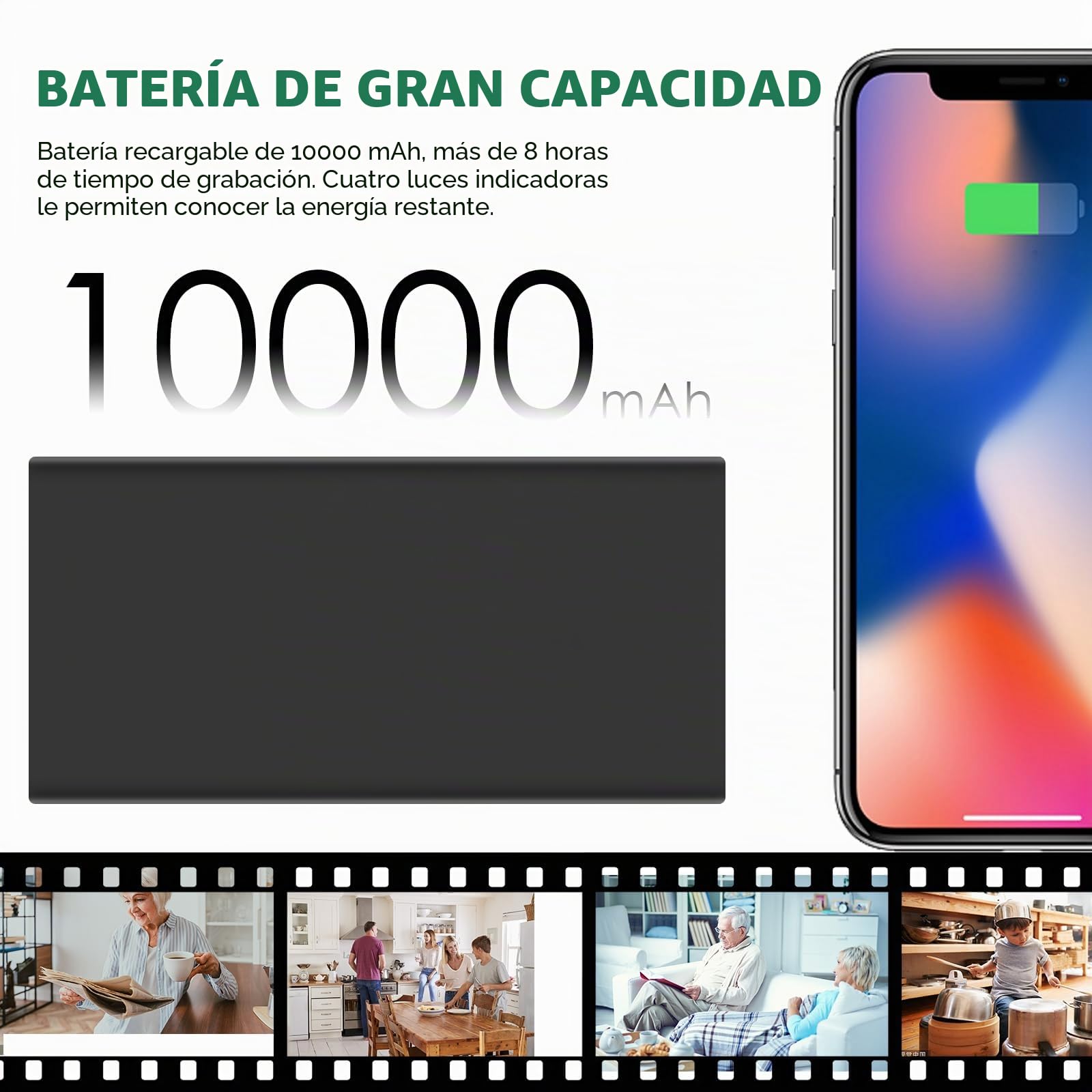 sakalaka Cámara espía mini HD 1080P, cámara oculta con batería de 10000mAh, visión nocturna, detección de movimiento, grabación en bucle, cámara de niñera de seguridad para el hogar, habitación