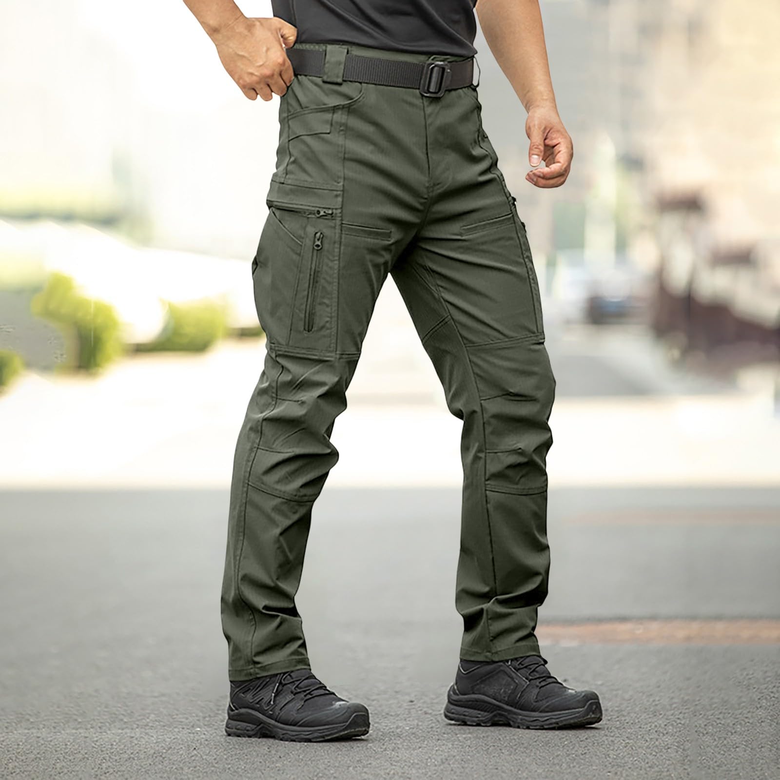 Pantaloni da lavoro da uomo, robusti, con tasche con chiusura lampo | Pantaloni da lavoro impermeabili, ad asciugatura rapida, per attività all'aperto, trekking, tempo libero, jogging, funzionali
