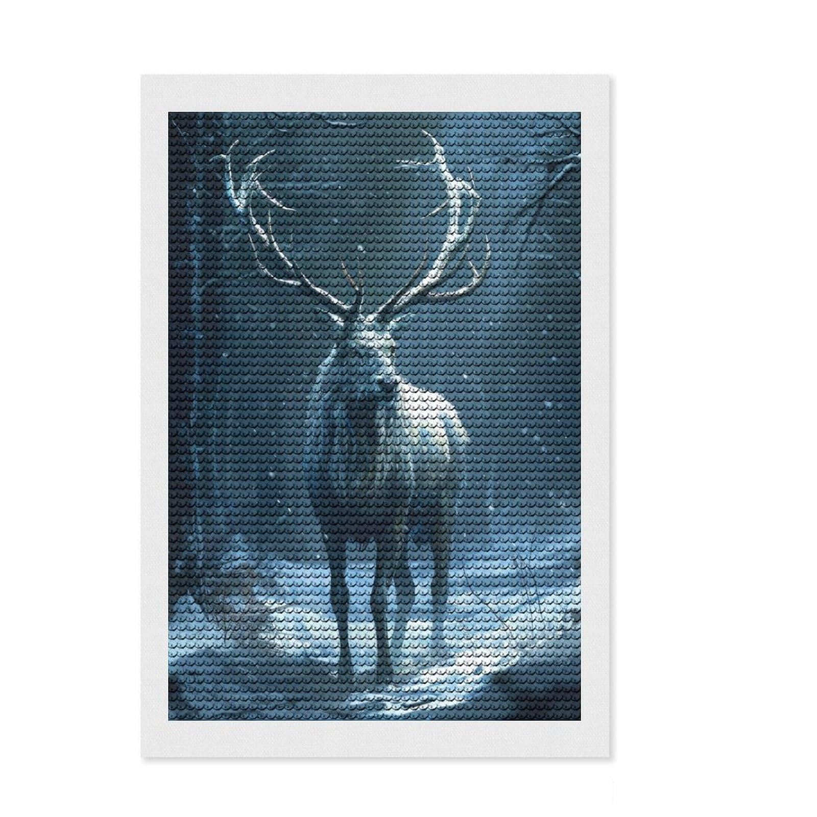 Junmoney The White Buck Full Drill Diamond Painting Kit 8"x12", for Teens, Boho Decor, Good for Quiet Evenings, Thoughtful Handmade Gift