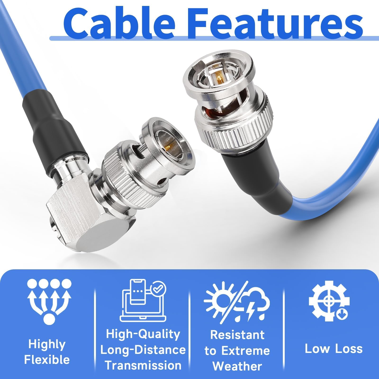 Superbat Cable SDI BNC 3G/6G/12G 5m, Cable 75 Ohm RG6 de Video SDI Macho a Macho en Ángulo Recto para Cámara Transmisión Monitor CCTV Convertidor SDI Compatible con 4K/8K/12G-SDI (Dual Link)