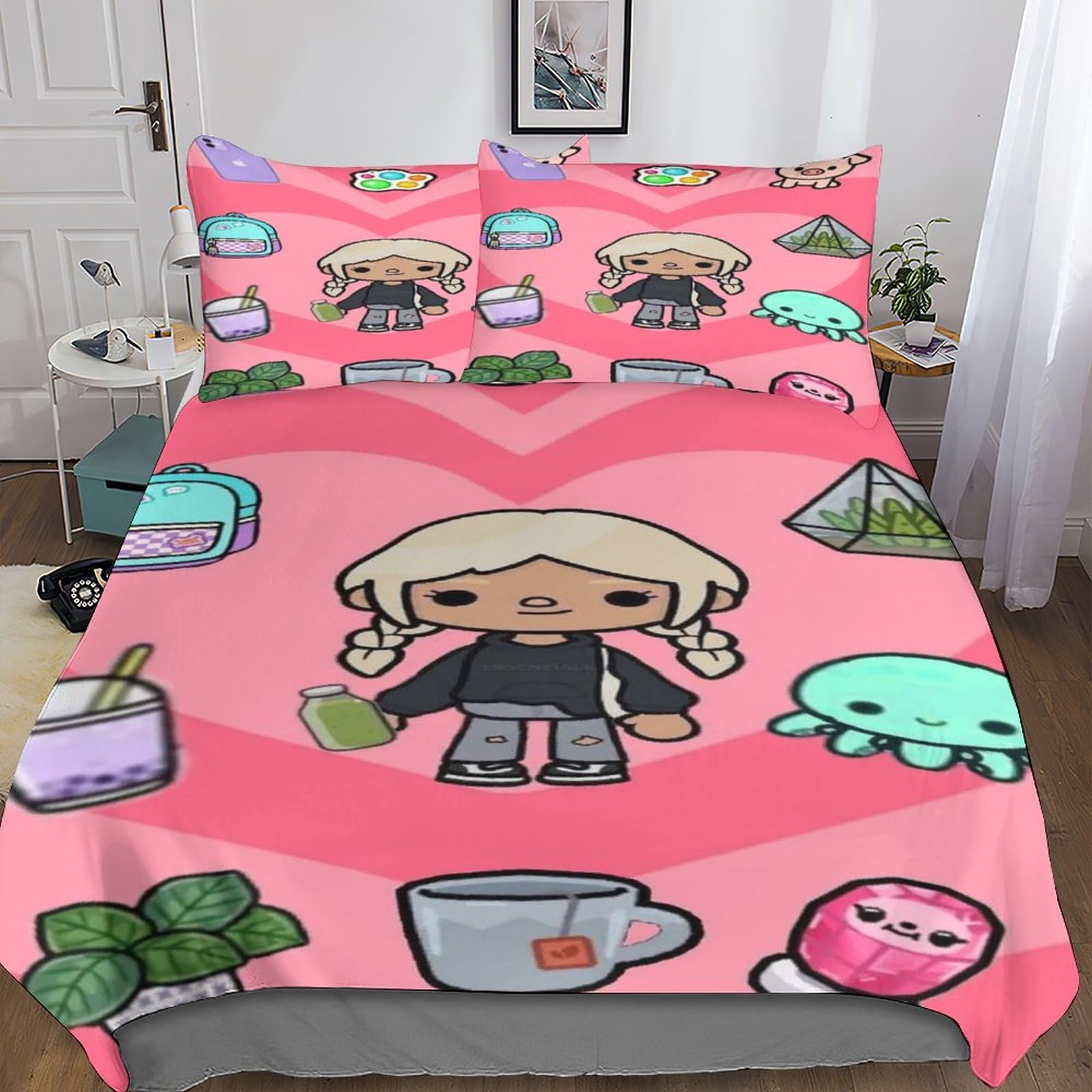 VOLDAX Family Duvet Cover Set, 3D Games Quilt Cover Bedding Set with Pillowcases,Soft Microfiber for Adults Teenager Kids 3 Pieces Double（200x200cm）