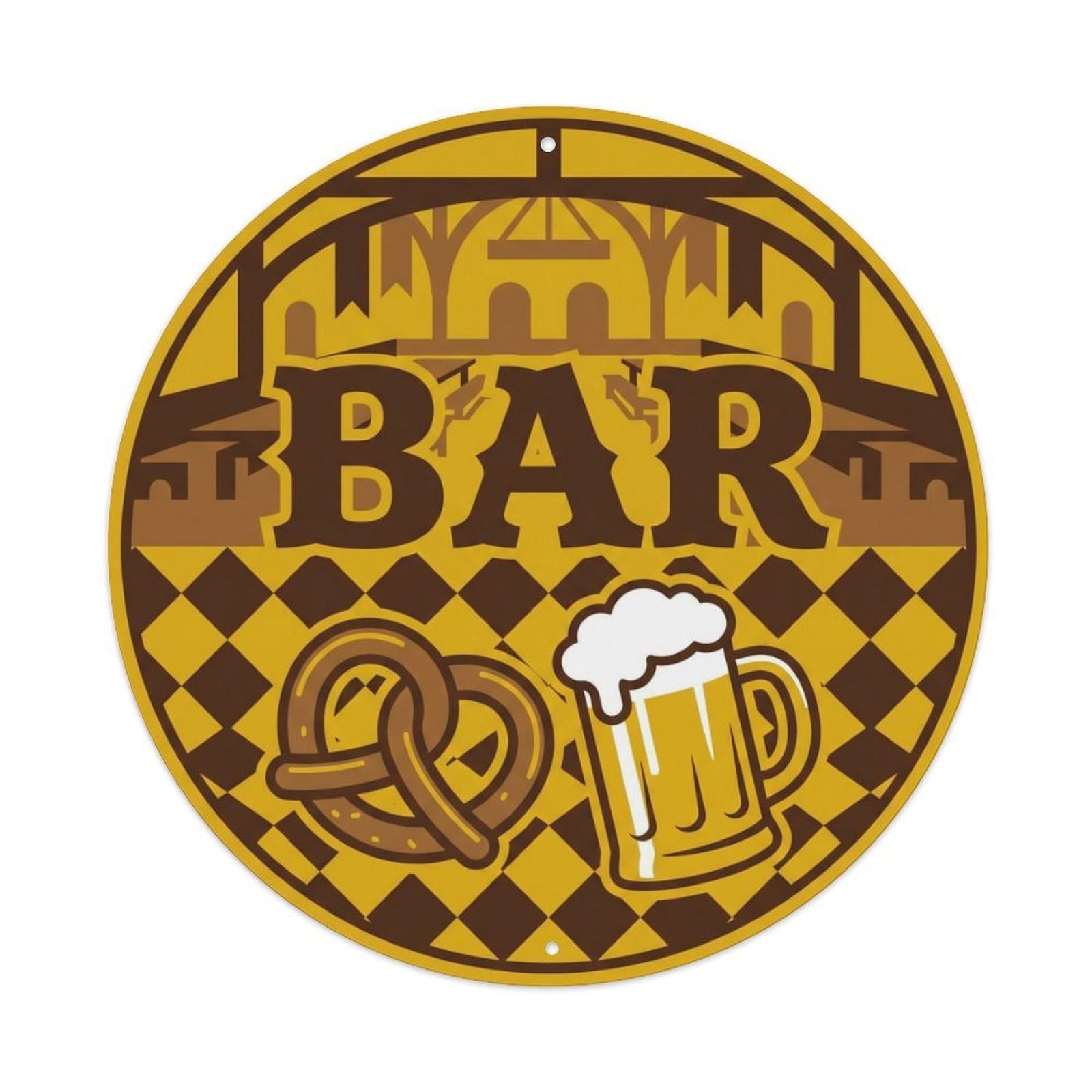 BAR Mustard Pub Shield Metal Tin Sign Plaque Wall Decor for Cafe, Club Bar, Office, Home Garden Round Metal Poster 8x8Inch