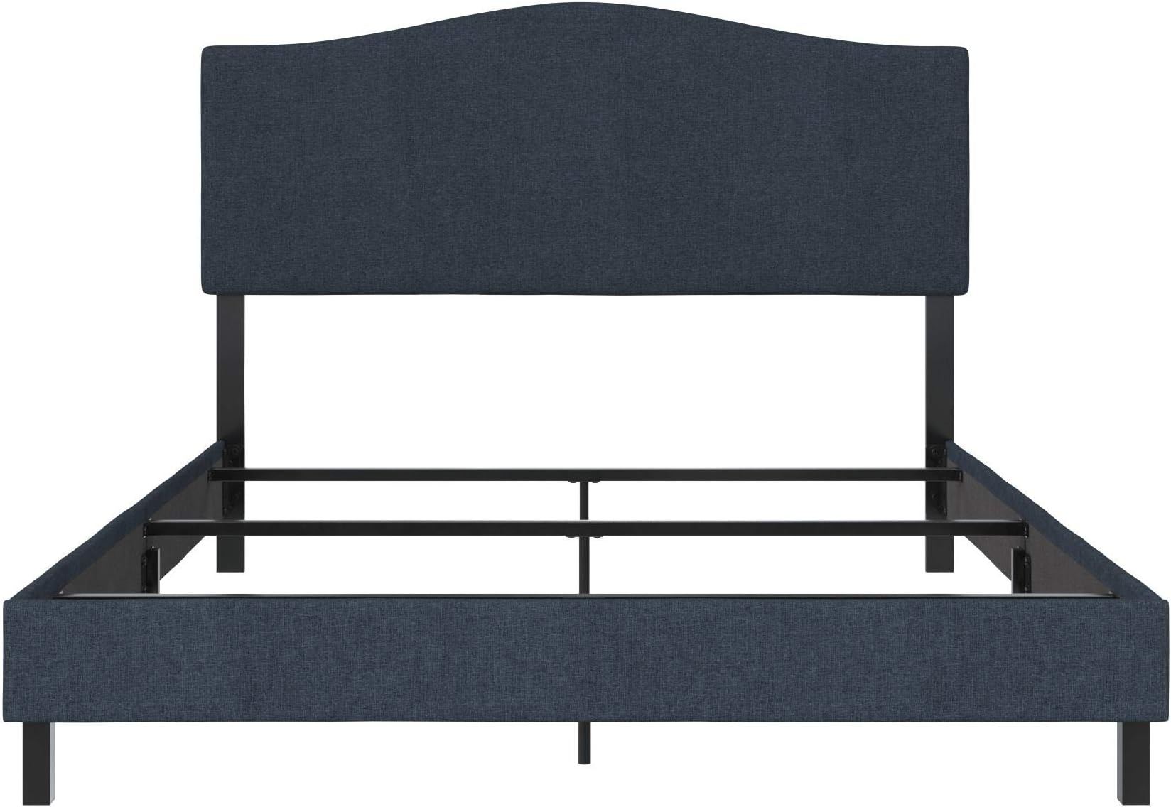 REALROOMS Mason Linen Upholstered Bed with Camelback Curved Headboard, Full, Gray