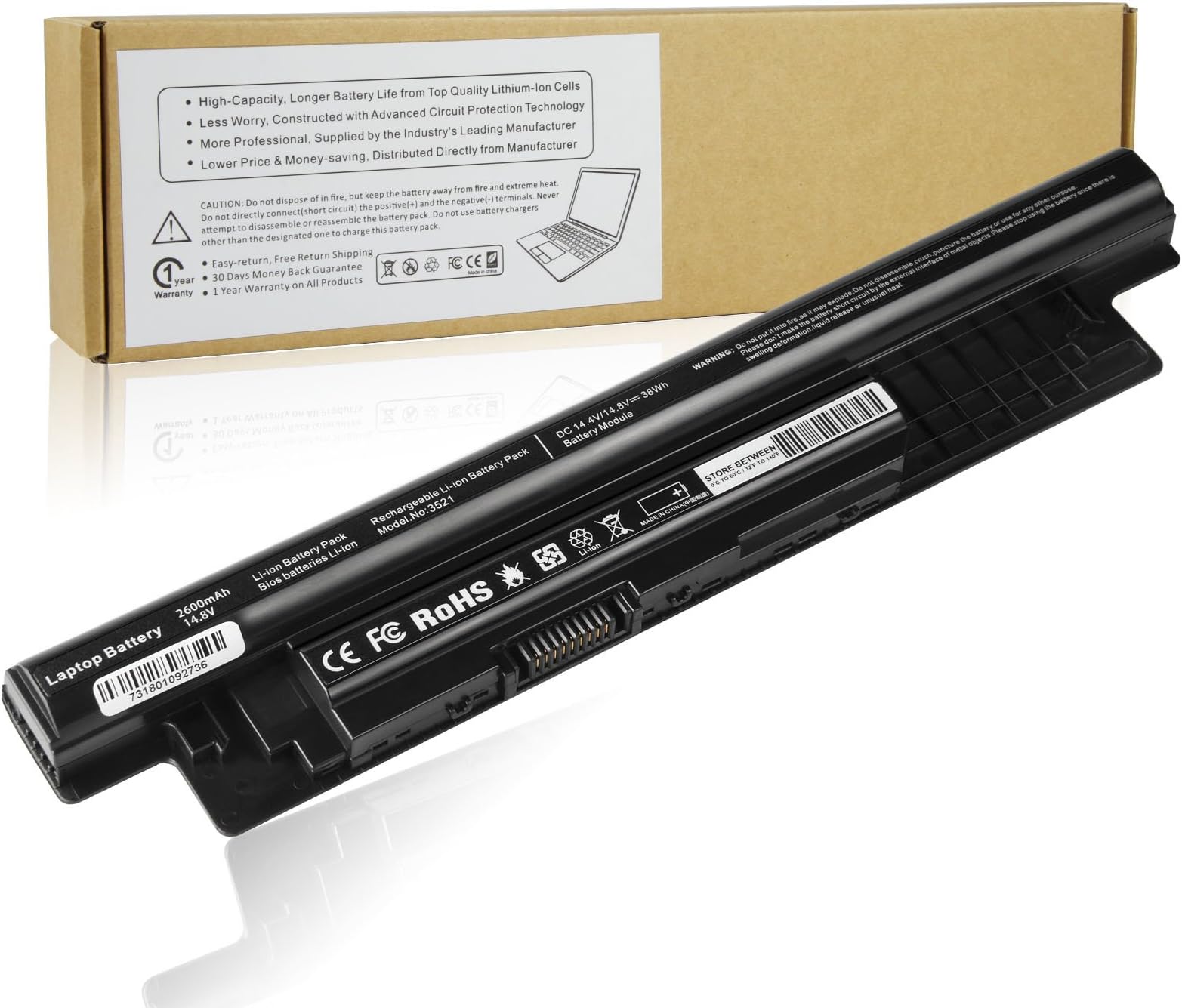 Futurebatt Laptop Battery Compatible with XCMRD 14.8V Dell Inspiron 15-3521 15-3531 15-3537 15-3542 15-3543 15r-5521 15r-5537 17-3721 17-3737 17r-5737 17r-5727 14r-5421 14r-3437 Latitude 3440 3540