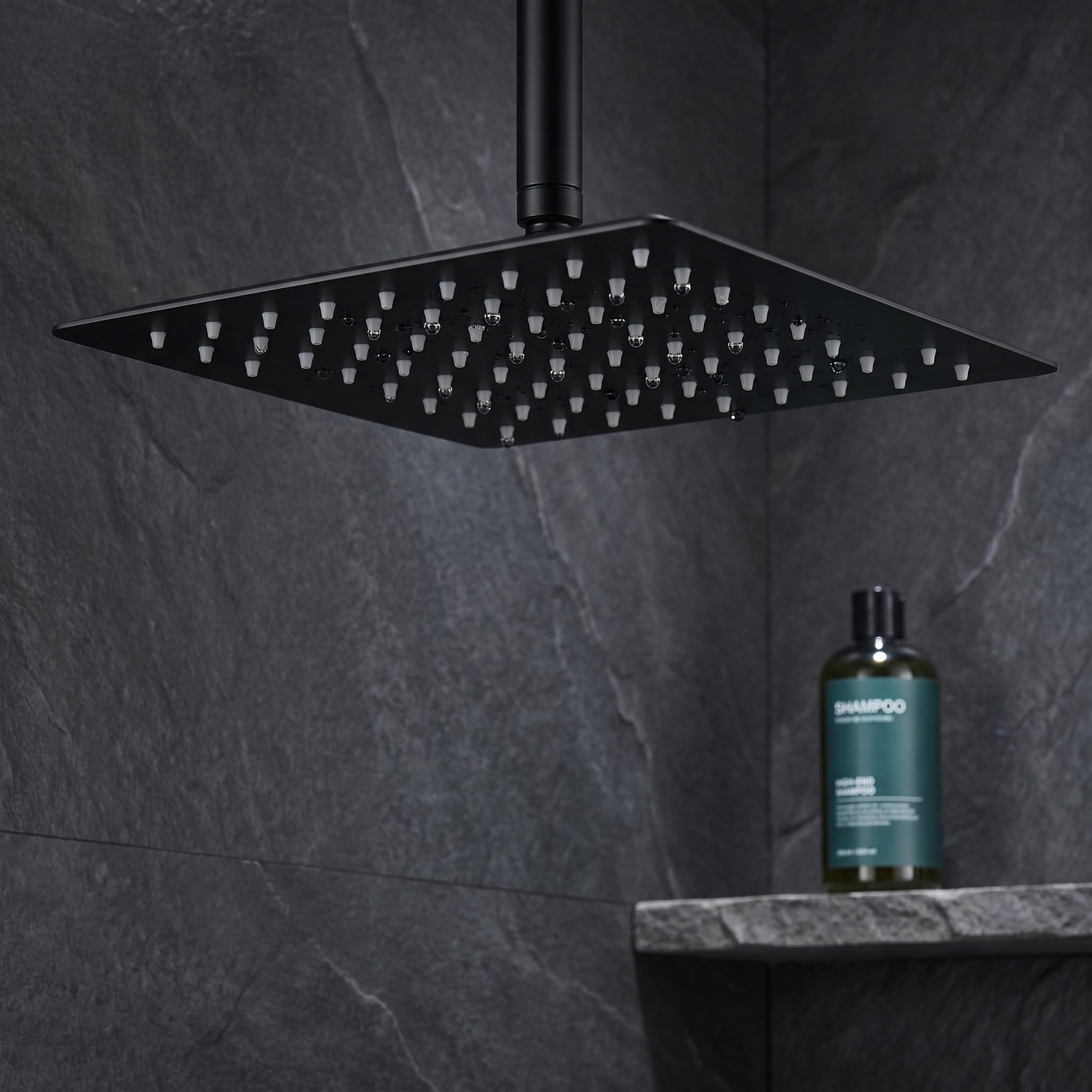 GALPADA Cabezal para Ducha de Acero Inoxidable Cuadrado Alta Presión y Amplia Cobertura en Diseño Moderno Negro Baño Casa y Hotel