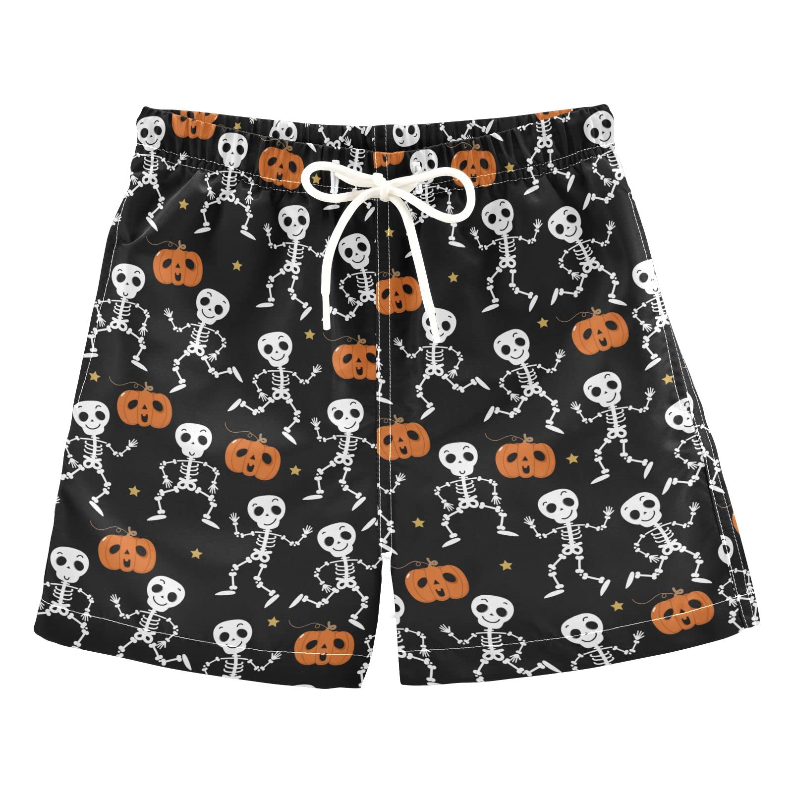 Aflyko Halloween Boys' Board Shorts Pumpkin Skeleton Kid Swim Trunk Girls Bathing Suit All Day Shorts