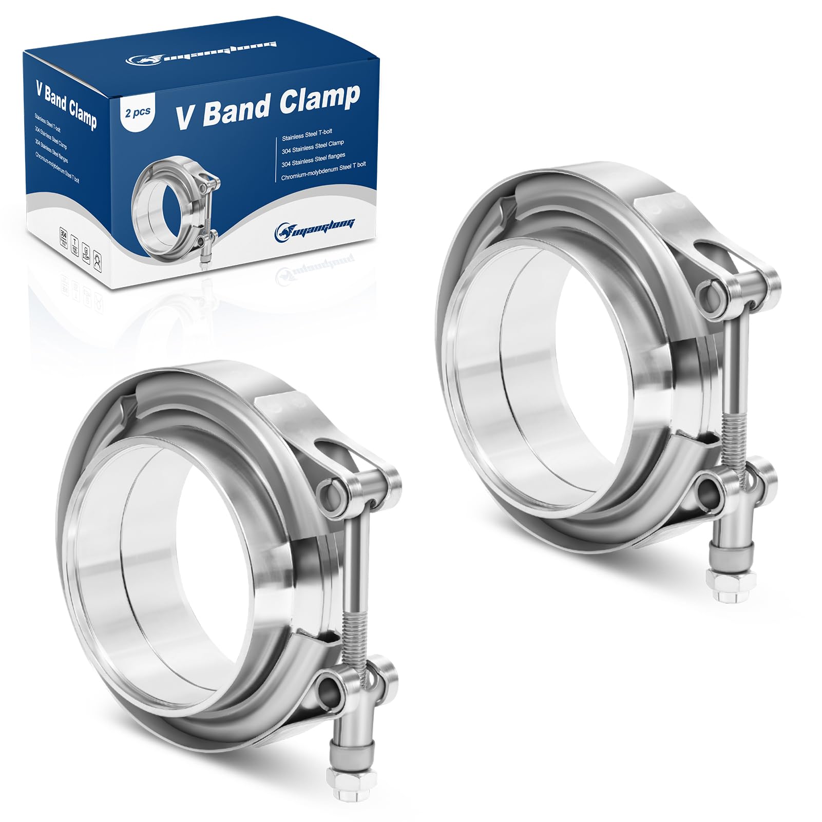 Photo 1 of 2.25 Inch V Band Clamp, Exhaust Clamp with Male Female Flange 304 Stainless Steel for Turbocharger, Mufflers, Downpipe - 2 Pack