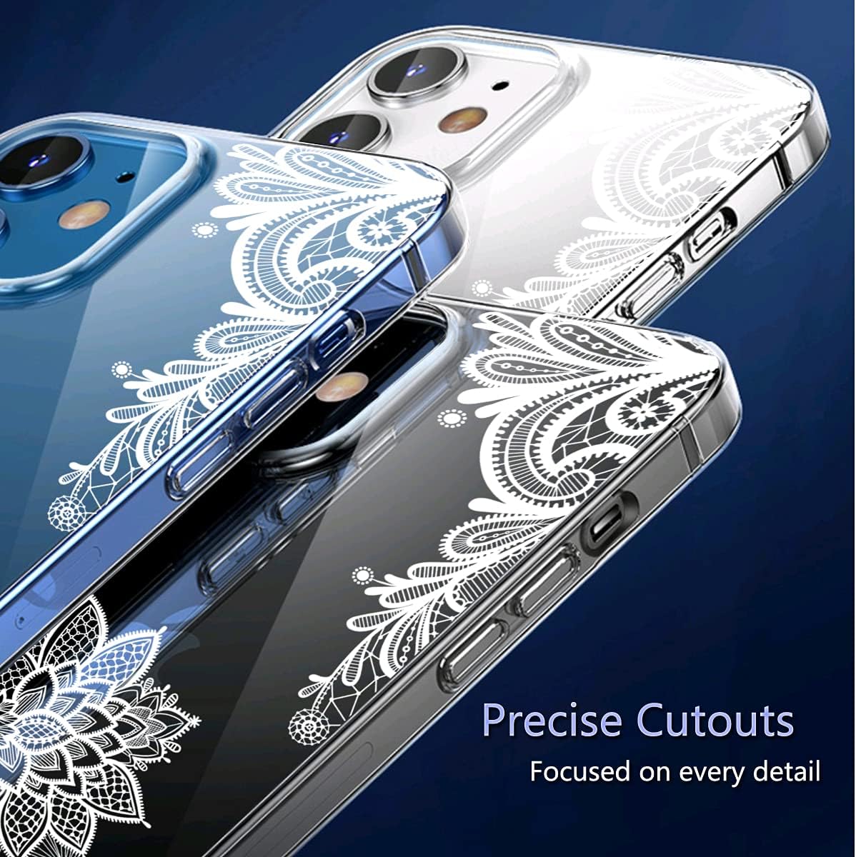 Spevert Case Compatible with iPhone 12 Case,Case for iPhone 12 Pro Case 6.1 inches, Flower Pattern Printed Clear Design Transparent Hard Back Case with TPU Bumpe Cover - Lace