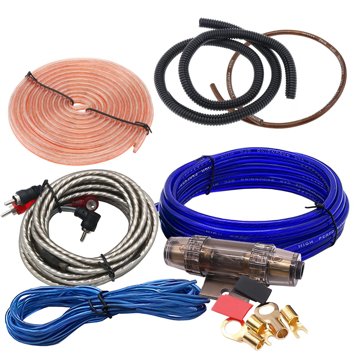 8GA Kit Cavi Amplificatore per Auto 8AWG Set di Cavo per Amplificatori 1800W Cablaggio Completo Ampli Installazione Audio Subwoofer Stereo Connettori RCA Altoparlanti