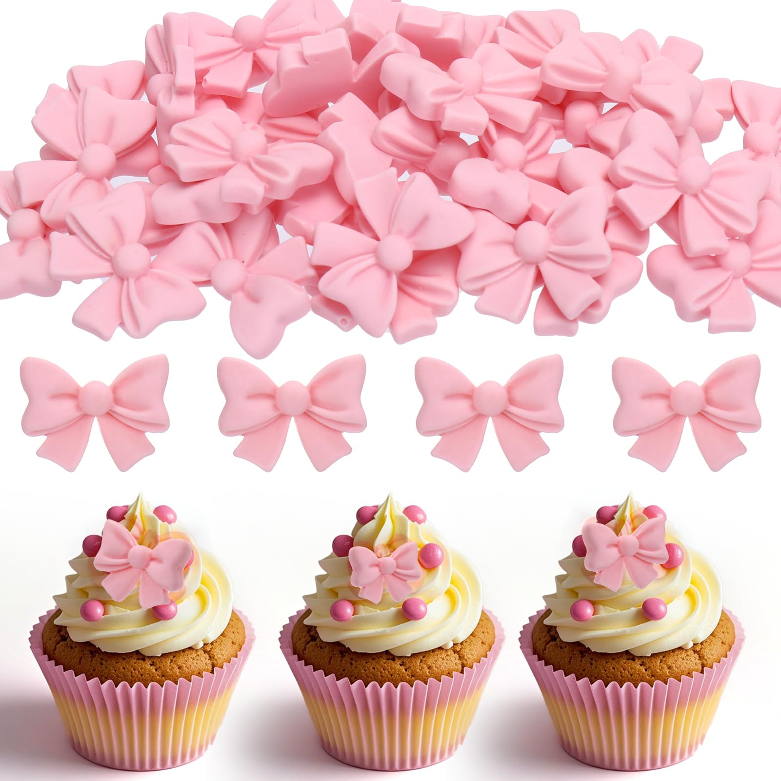 30 Pcs Bow Cupcake Toppers, Pink Bowknot Cake Decorating Bow Cake Topper Birthday Decorations Coquette Bow Theme Party Decoration, Bachelorette Bridal