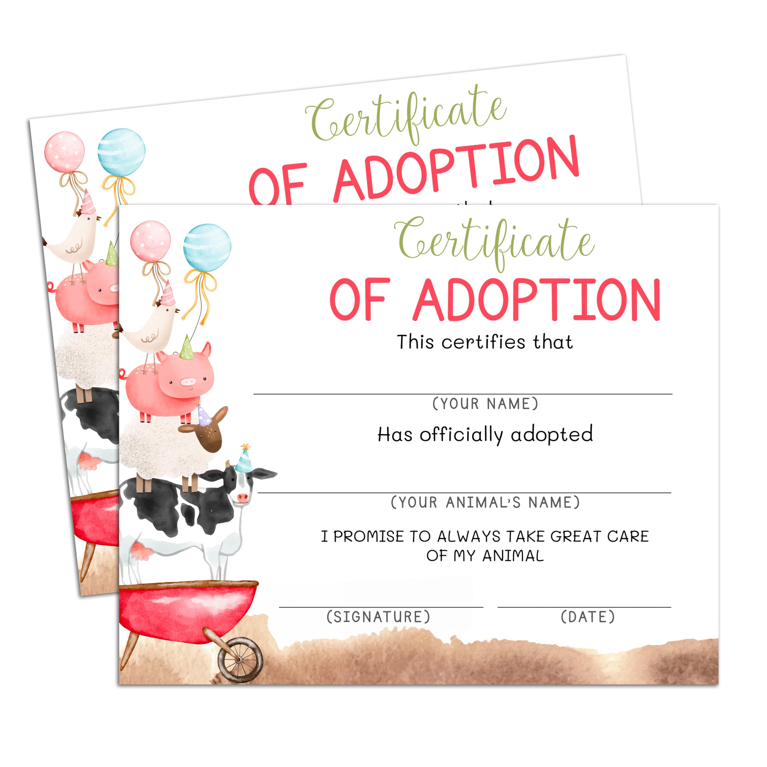 Farm Animals Adoption Certificate, Adopt an Animal Party Favor, Pet Certificates of Adoption, Adoption Party Decorations Farm Barnyard Birthday Favors