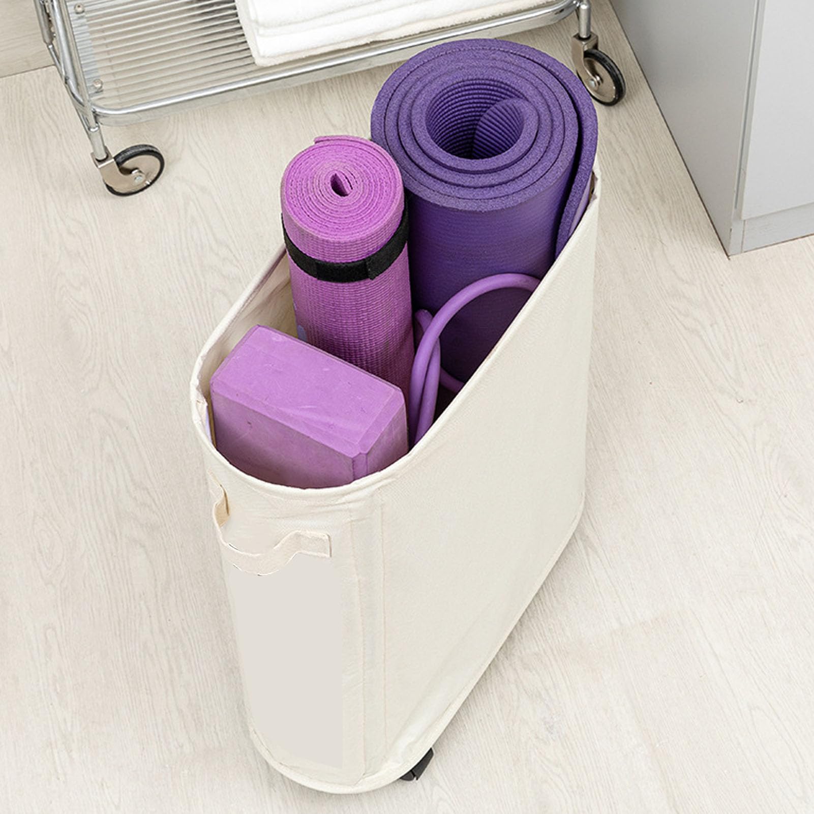 Fdit Yogamattenhalter Korb Yoga Matten Lagerkorb Yoga Matten Organizer mit Rädern für Heimatkugel Decken Handtücher Sportgeräte