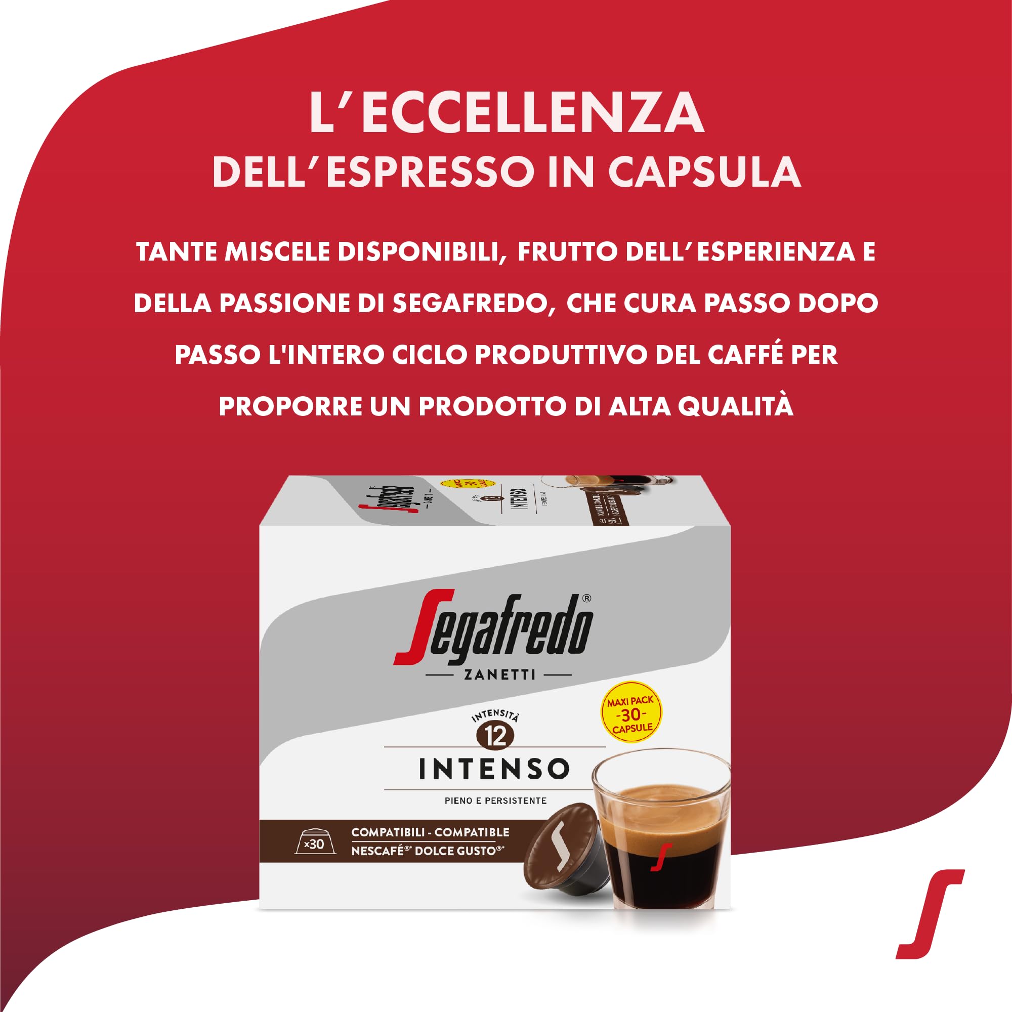 Segafredo Zanetti 180 cápsulas de café intenso compatibles con Dolce Gusto de Nescafé - Sabor intenso, tueste oscuro (6 cajas de 30 cápsulas cada una)