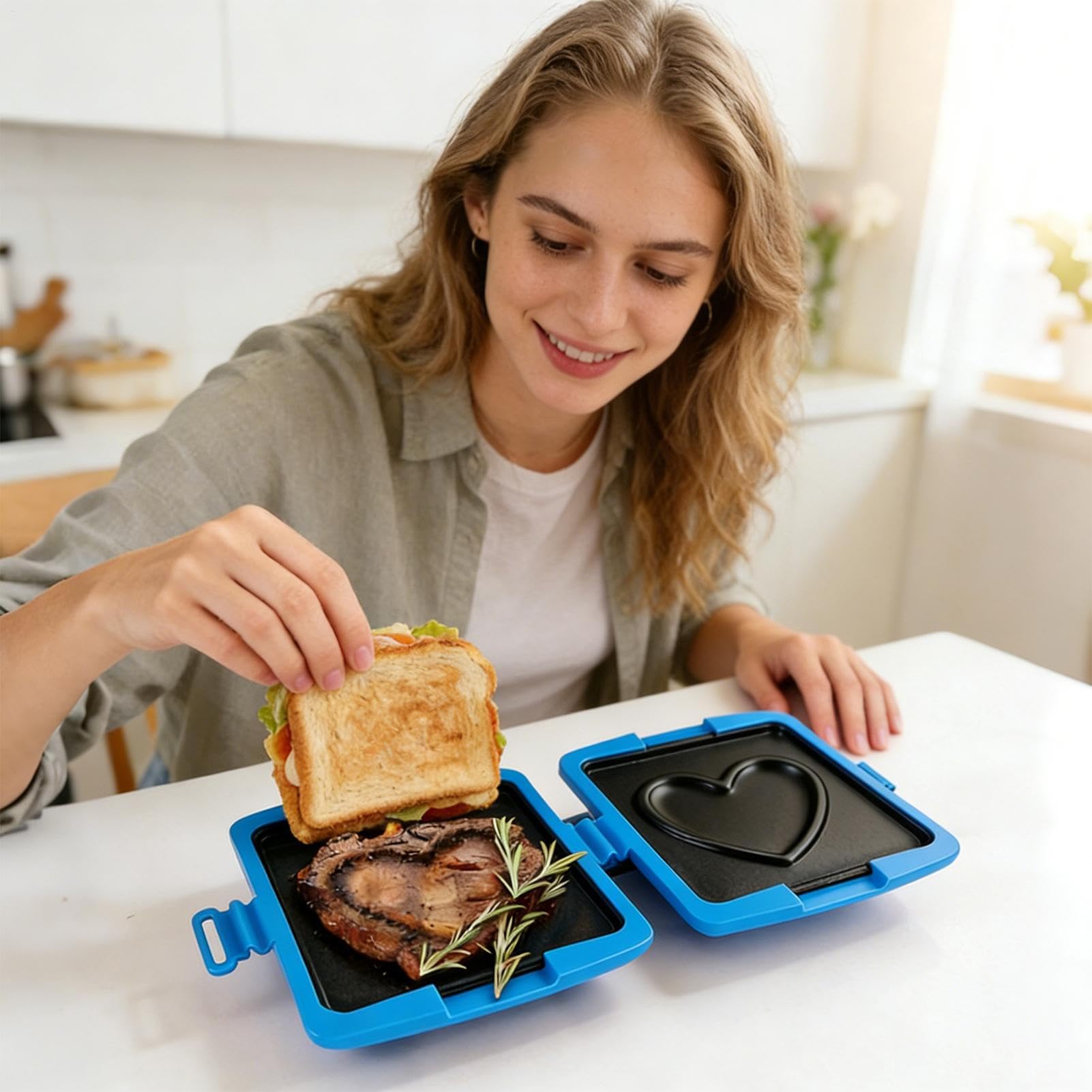 Generisch Machine à sandwich pour micro-ondes, moule de cuisson léger, pour femmes, hommes, adolescents, adultes, bureau, appartement, cuisine, restaurant