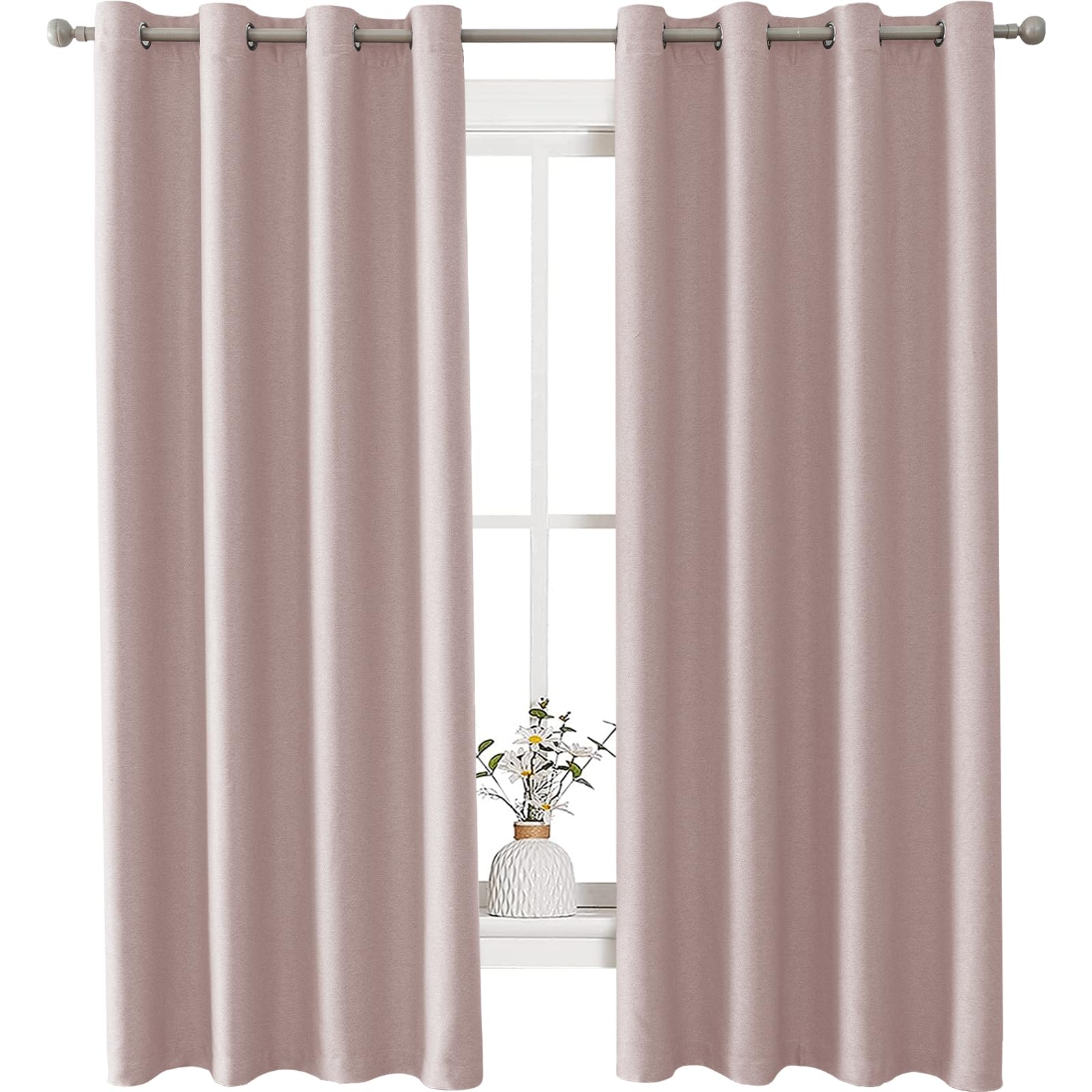 Ystyle Cortinas Opacas 2 Piezas, Cortina Efecto Lino, Cortinas Dormitorio, Cortinas Termicas Aislantes Frio Y Calor, Cortinas Salon Modernas, Cortina Acustica, 140x260 Cm, Rosa