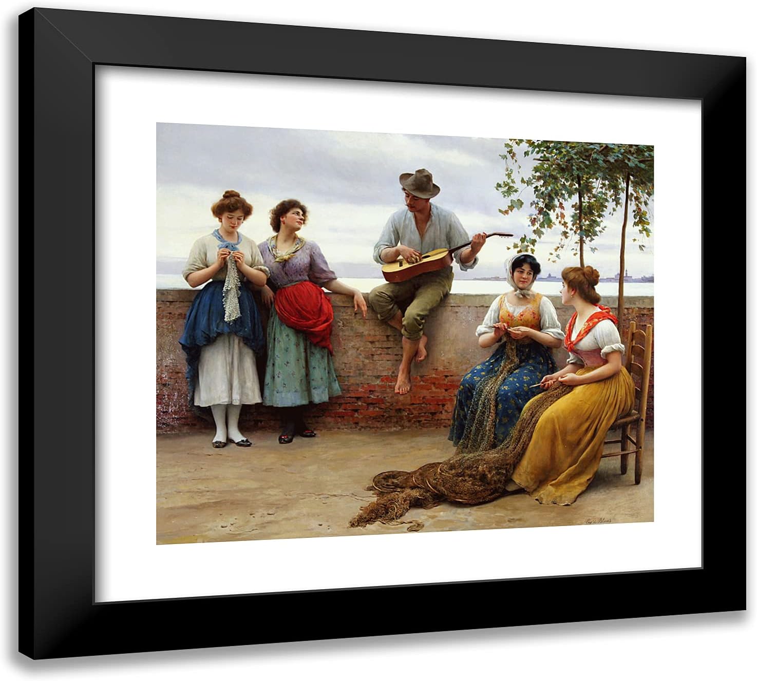 ArtDirect De Blaas, Eugene 22x20 Gold Ornate Framed Art Print with Double Matting Titled: The Serenade-ARC-06265